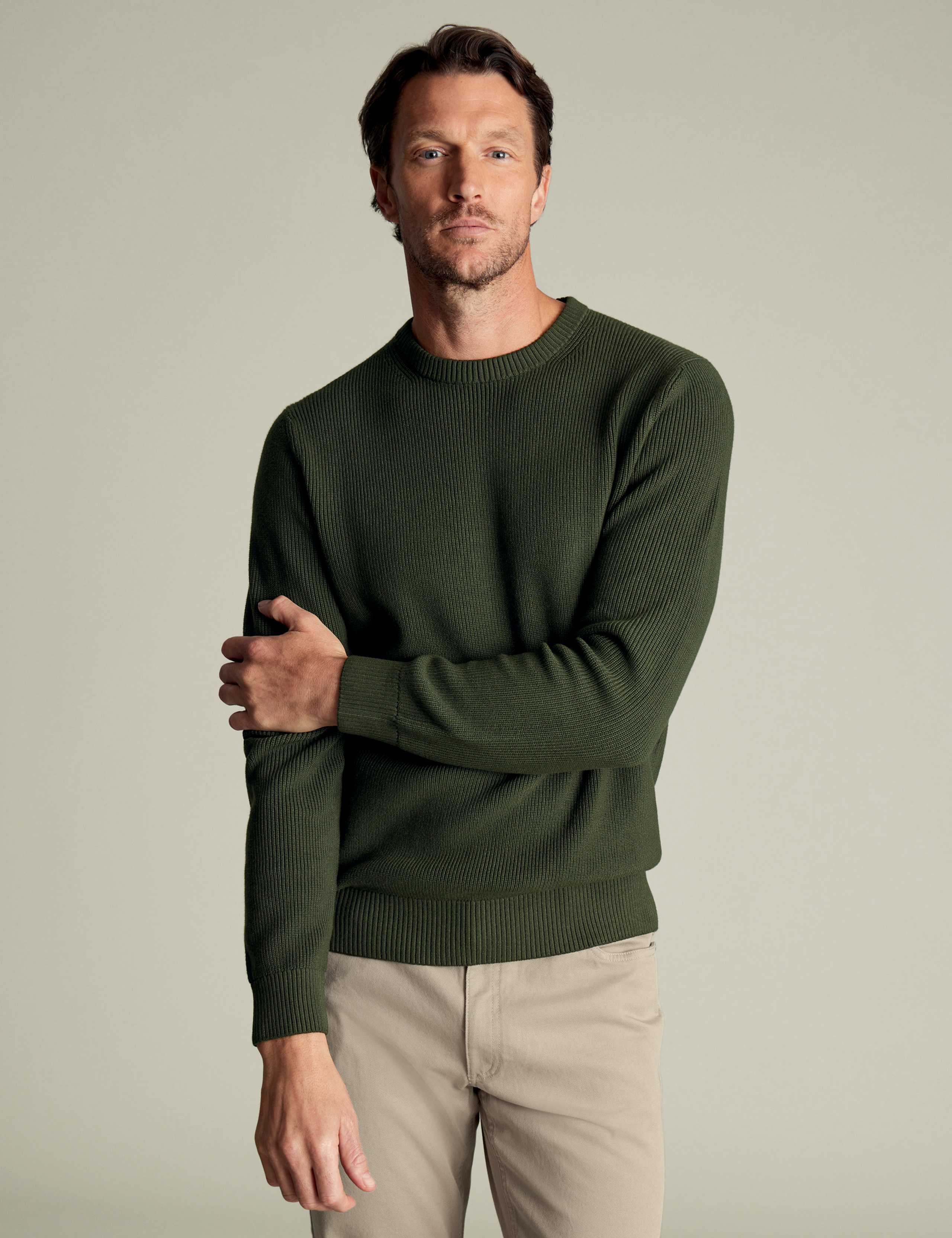 Pure Cotton Ribbed Crew Neck Jumper