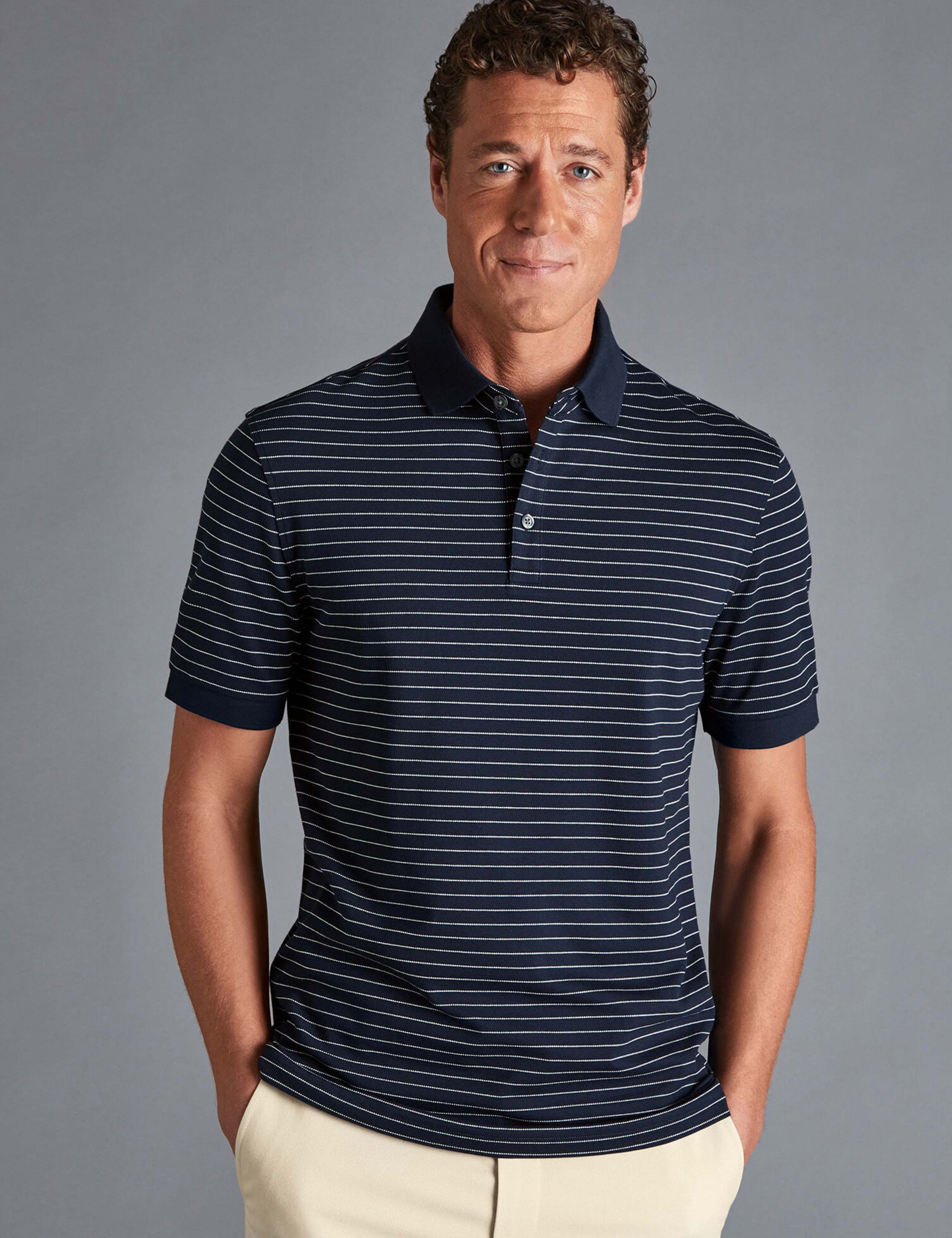 Cotton Rich Striped Pique Polo Shirt
