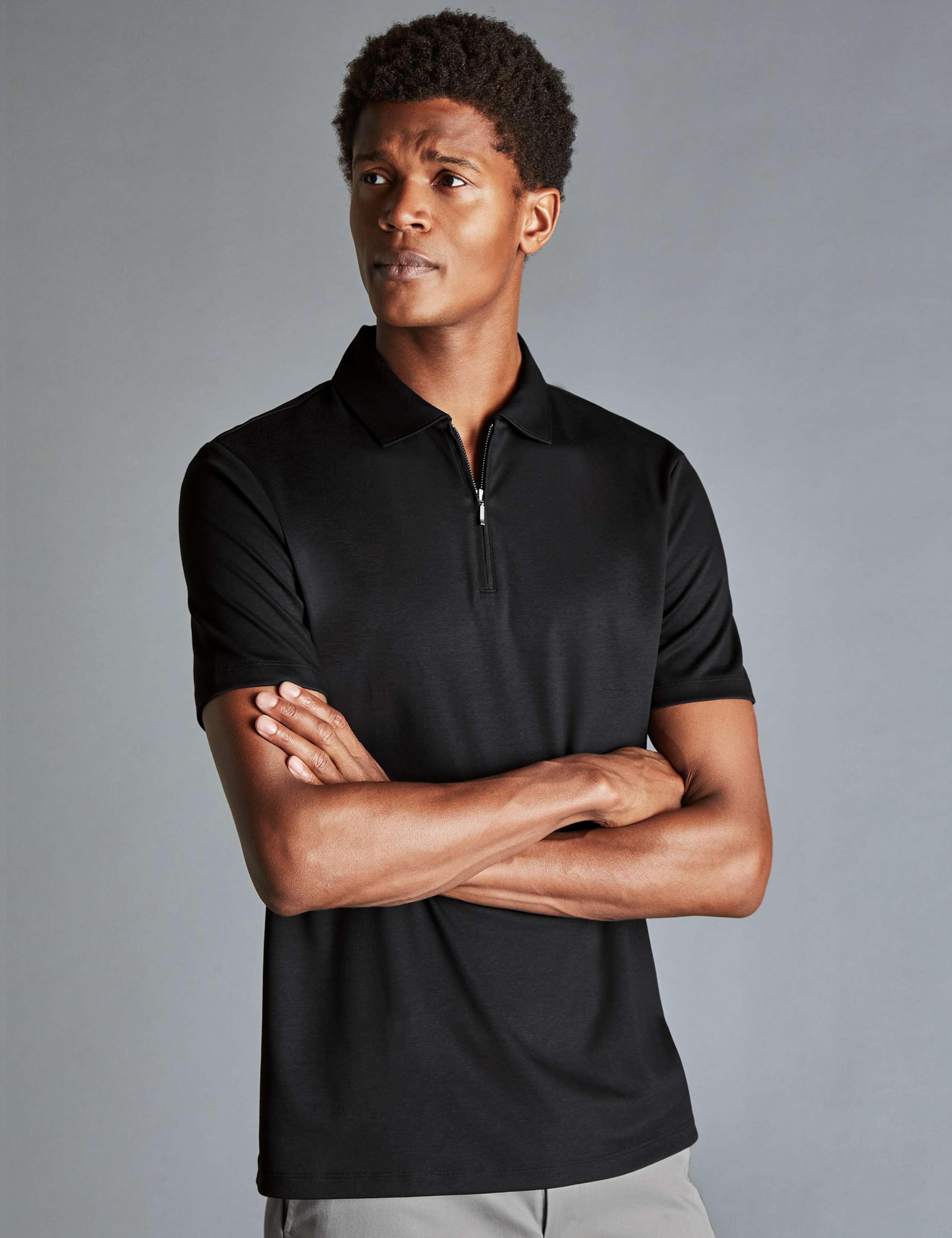 Pure Cotton Jersey Half Zip Polo Shirt