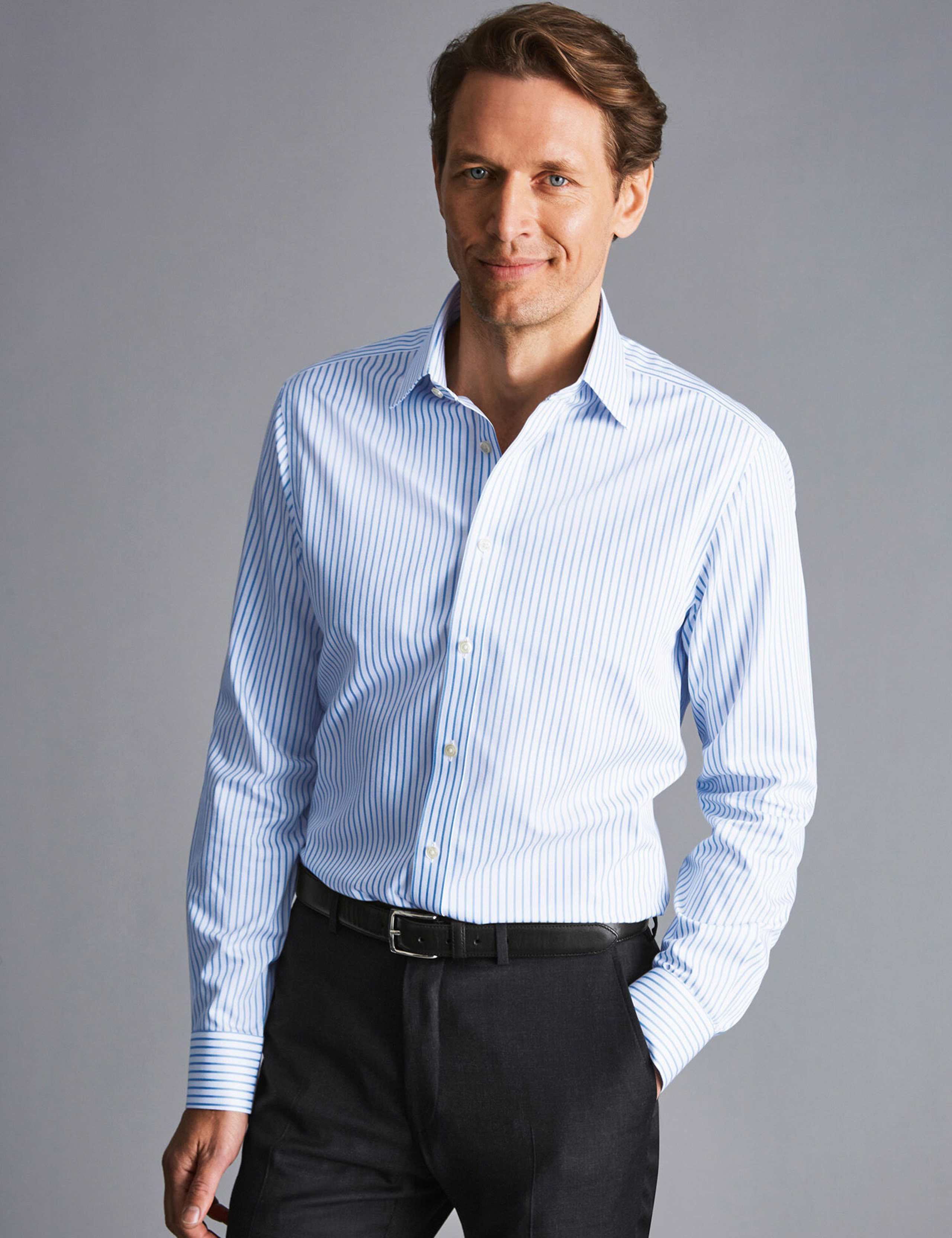 Slim Fit Non Iron Pure Cotton Striped Shirt