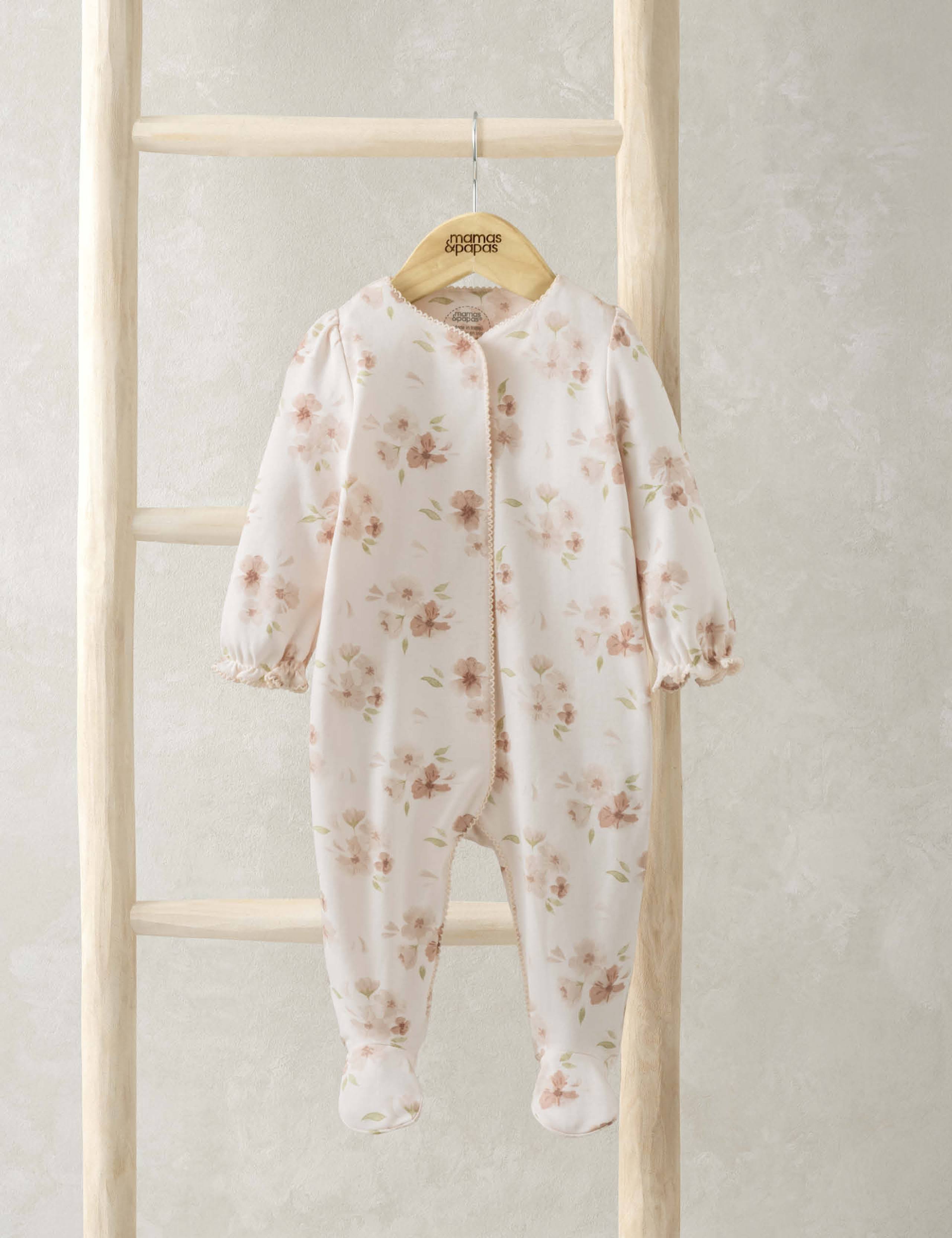 Pure Cotton Floral Sleepsuit (0-12 Mths)