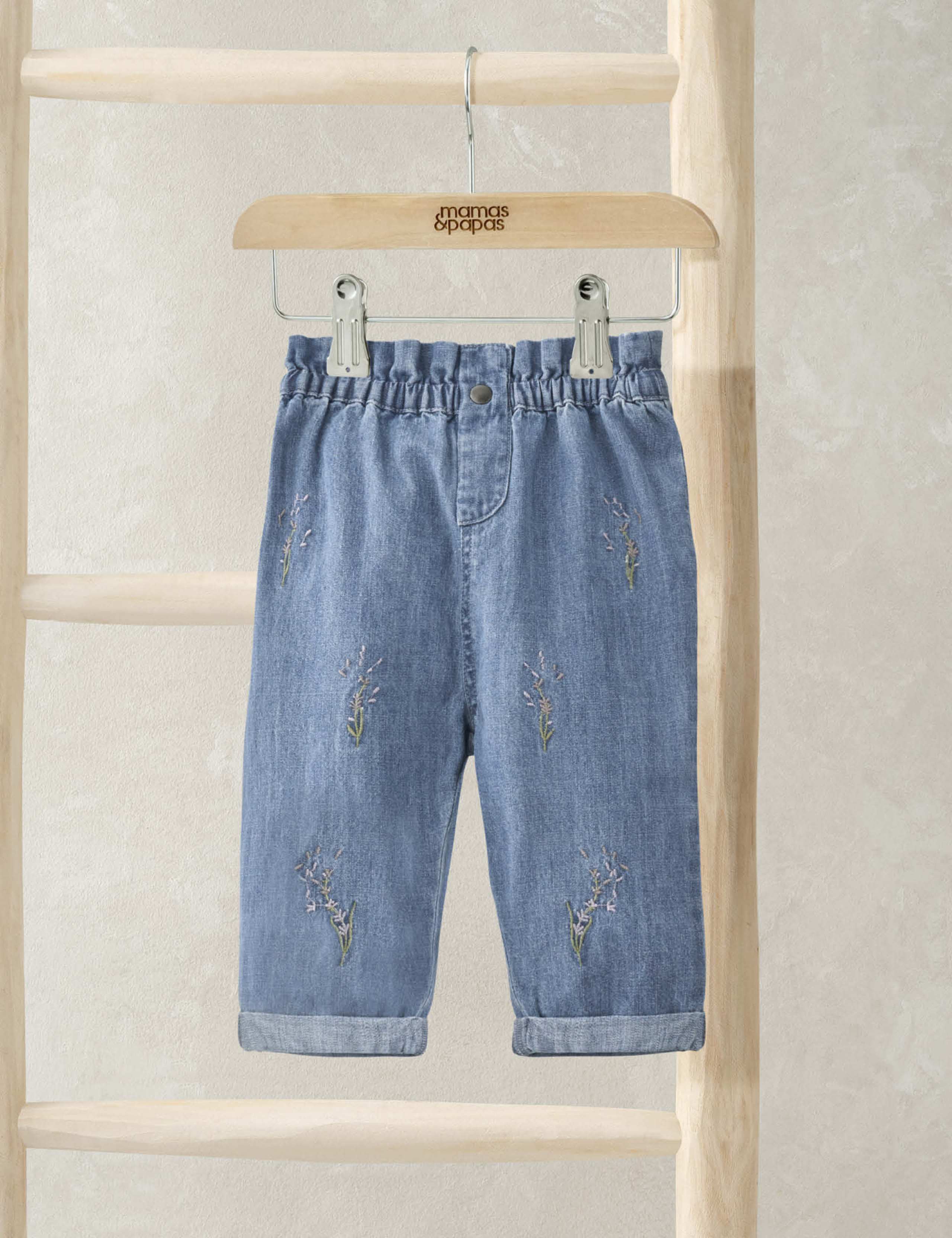 Denim Lavender Embroidered Jeans (0 Mths-3 Yrs)