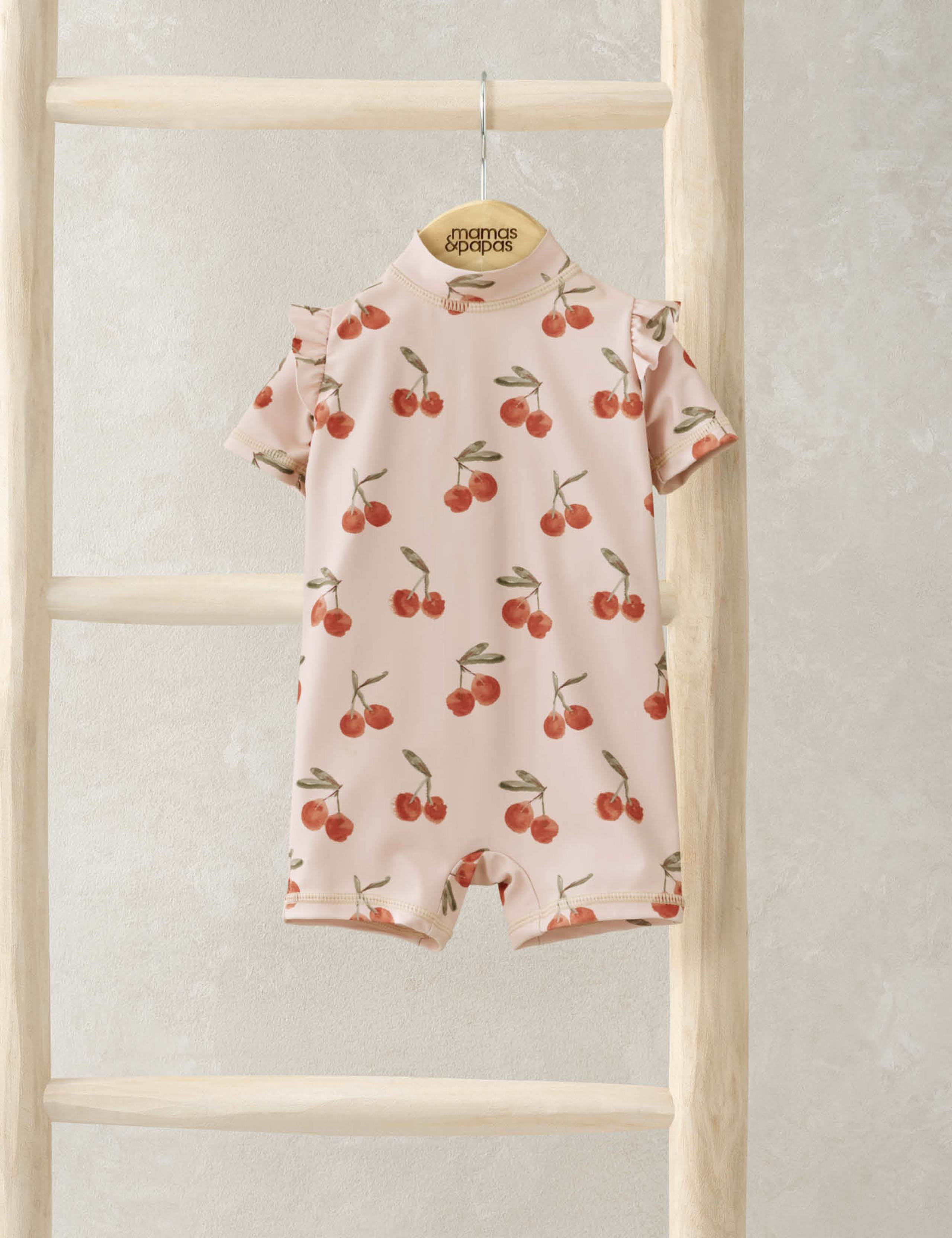 Cherry Print Frill Shoulder Rash Suit (0-3 Yrs)