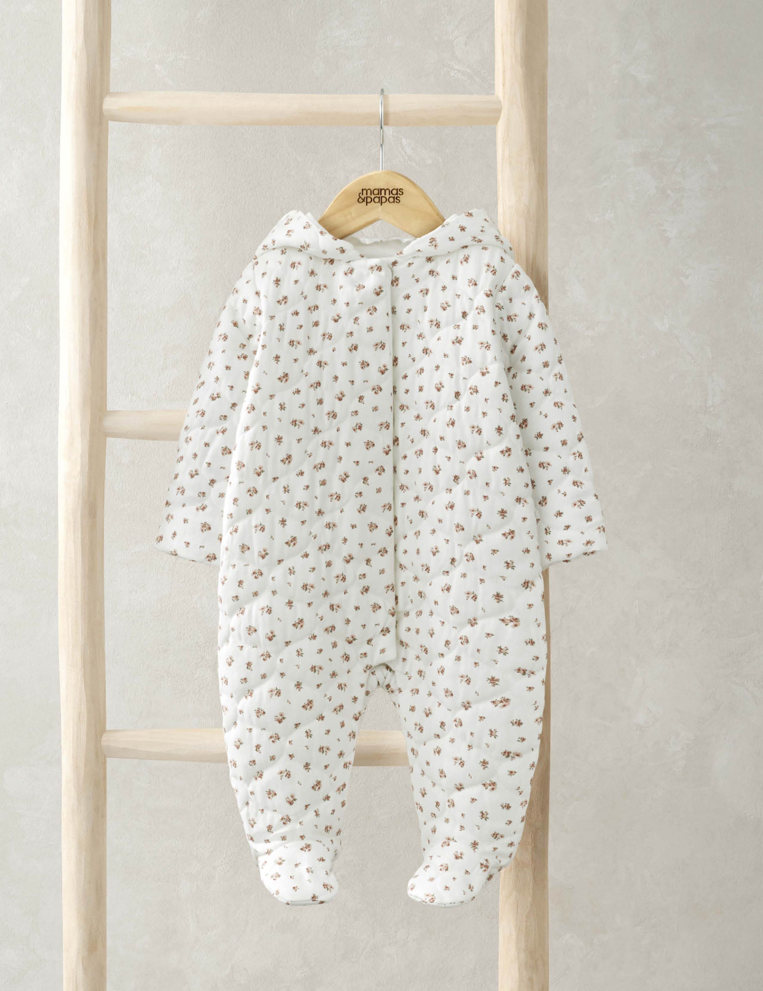 Floral Hooded Quilted Pramsuit (0-12 Mths)