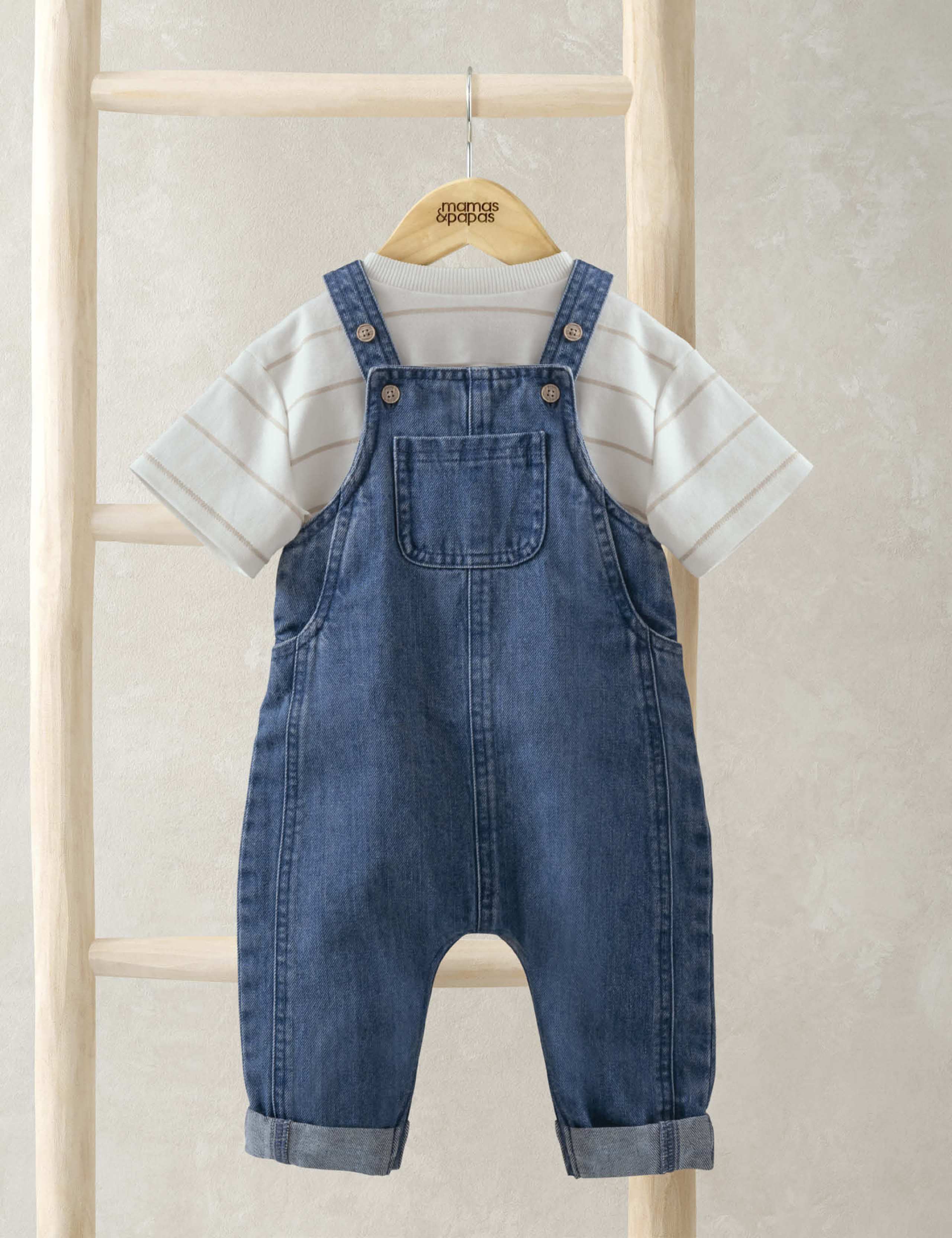 2pc Cotton Rich T-Shirt & Dungarees Outfit (0-3 Yrs)