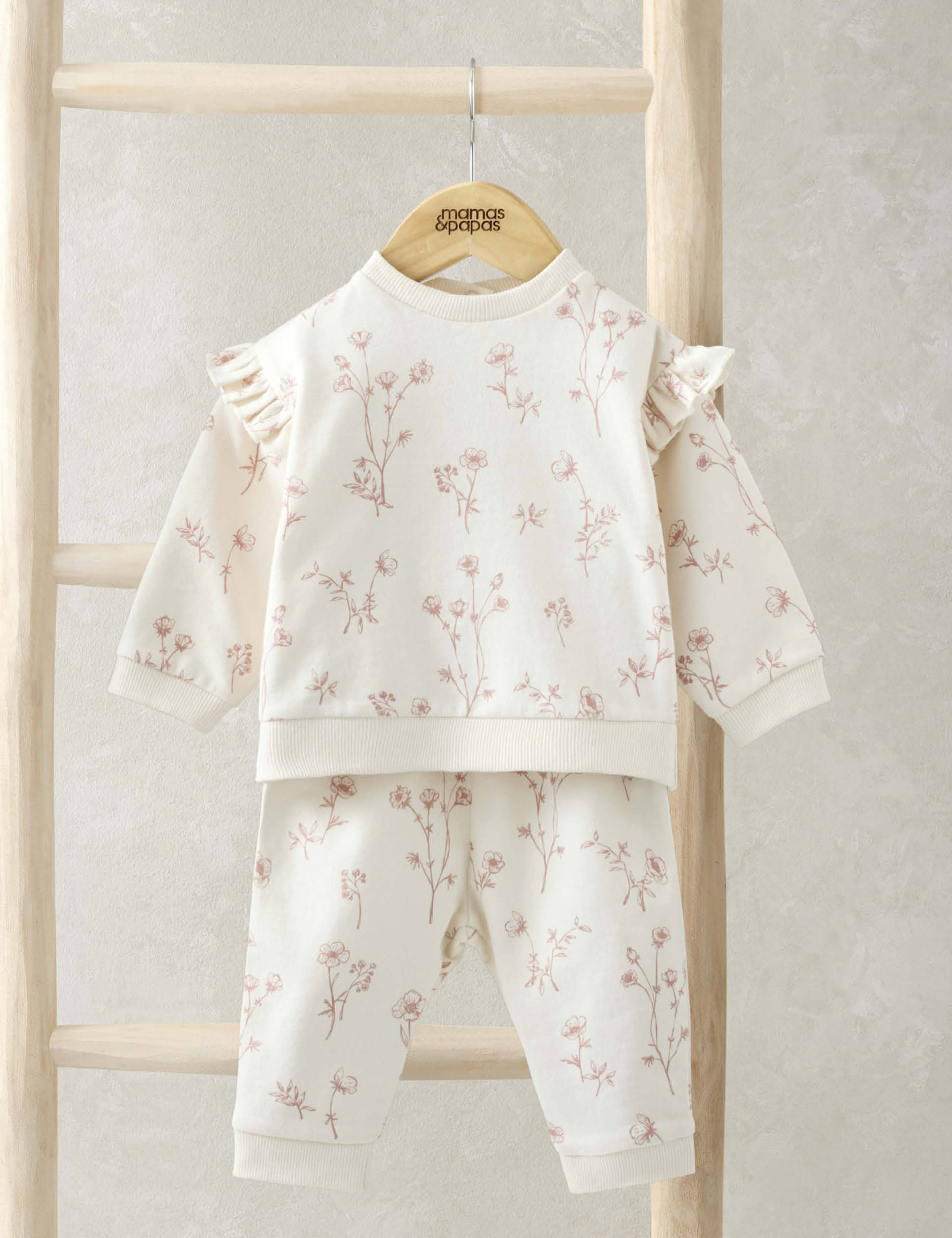 2pc Pure Cotton Floral Top & Bottom Outfit (0-12 Mths)