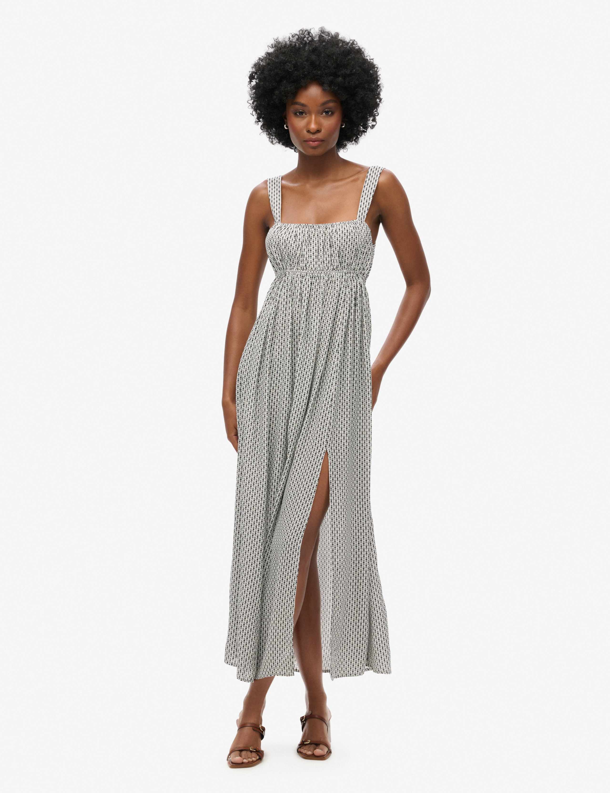 Printed Square Neck Maxi Smock Dress