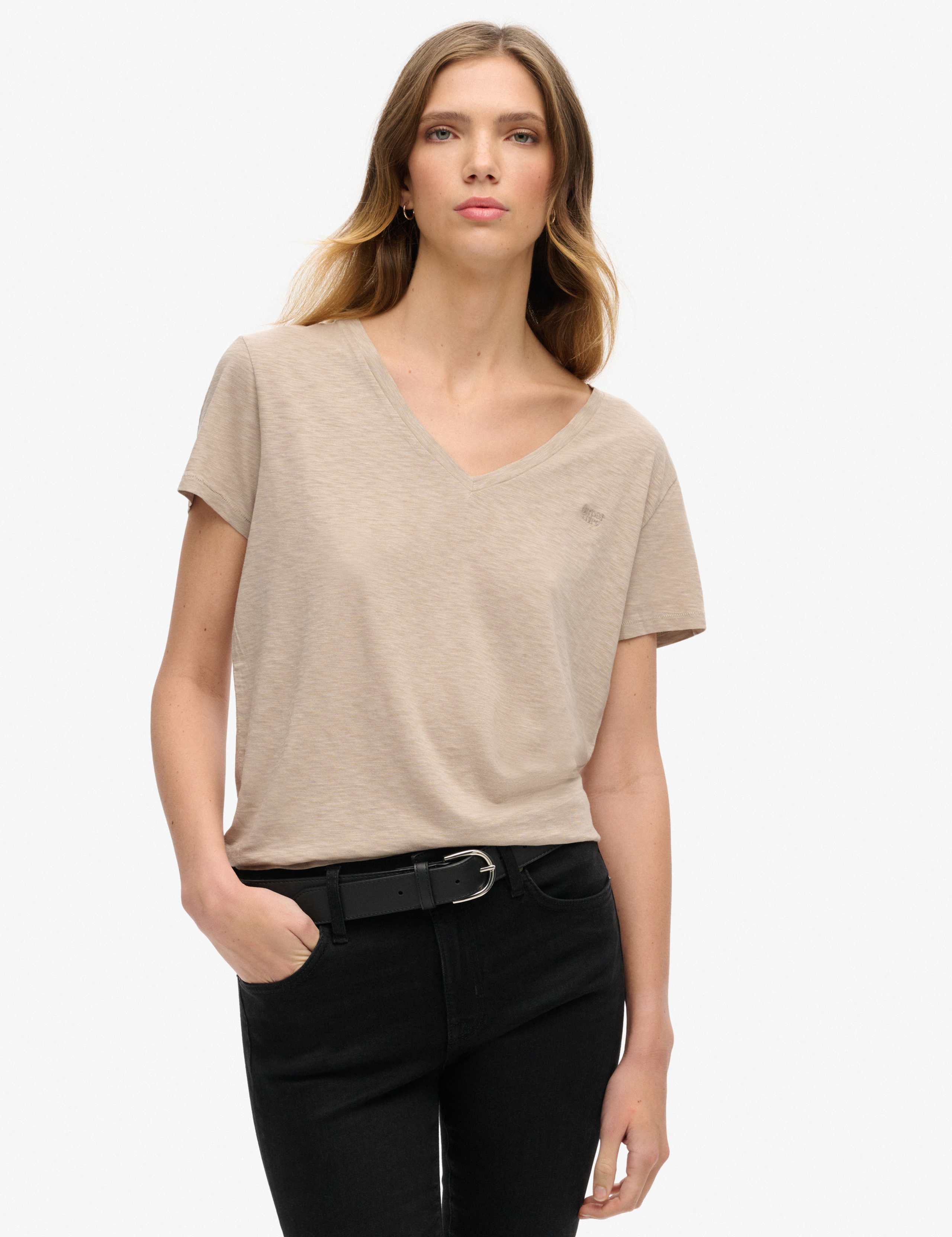 Cotton Rich Embroidered V-Neck T-Shirt