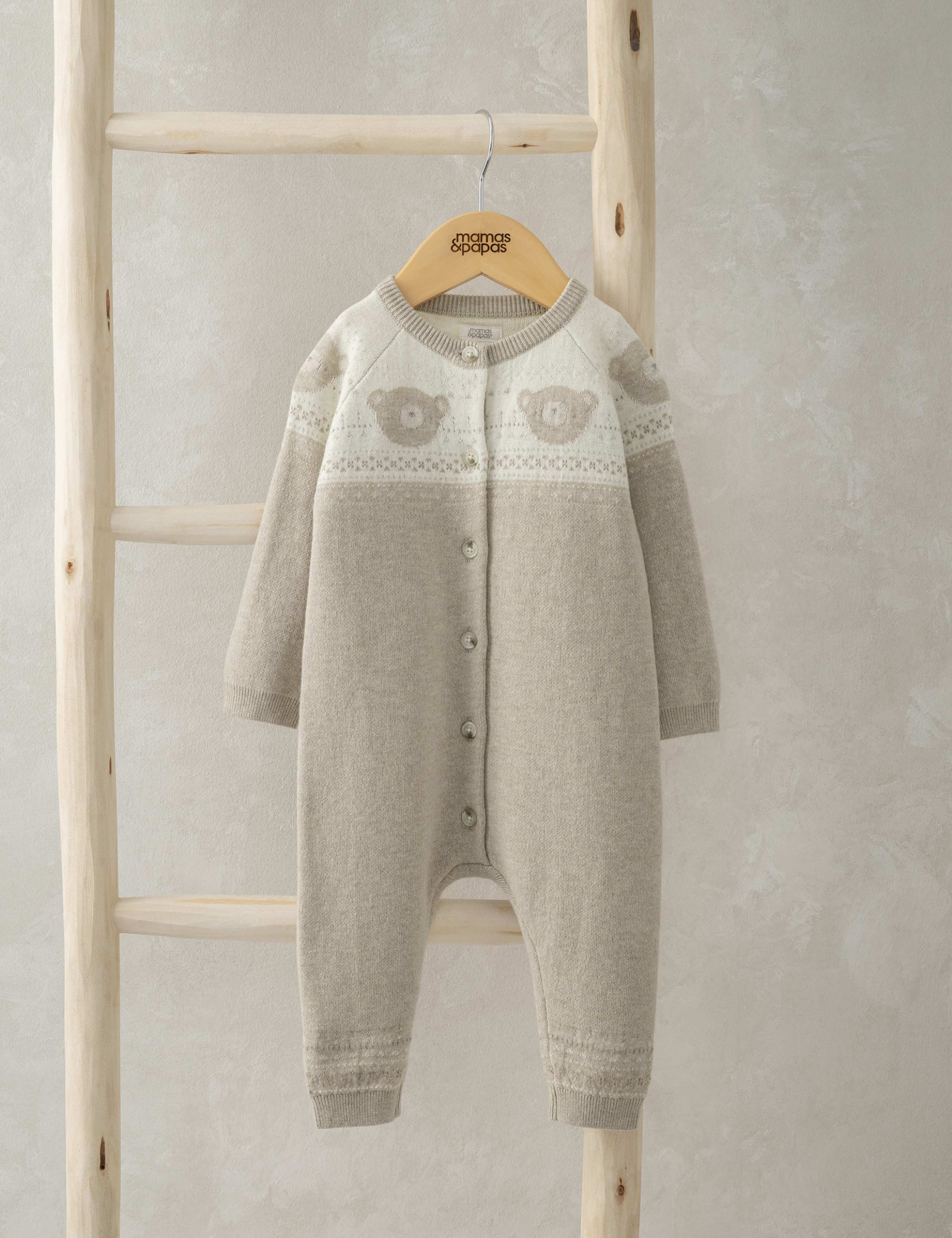 Pure Cotton Teddy Bear Fair Isle Knitted Romper (0-12 Mths)