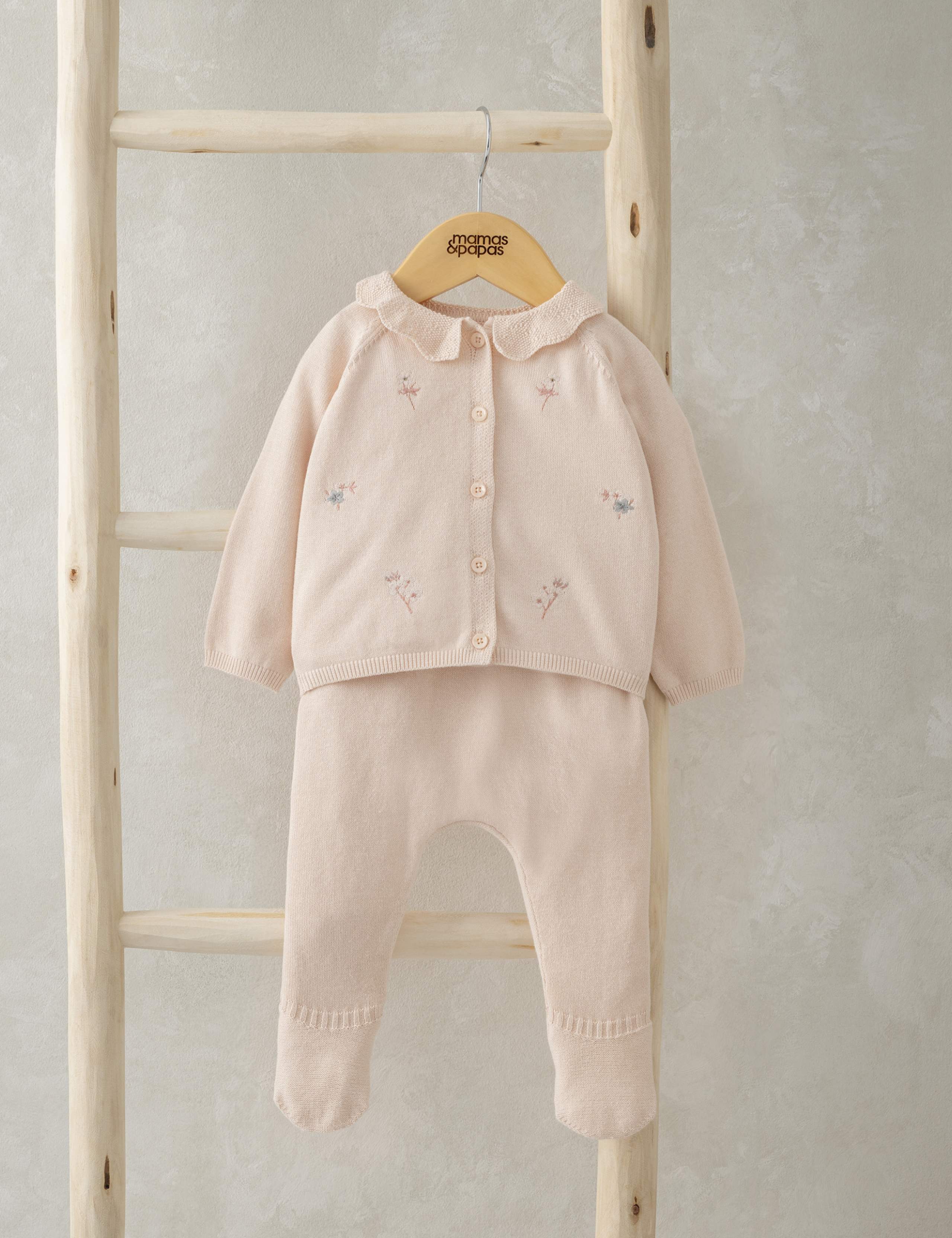 2pc Pure Cotton Knitted Floral Outfit (0-9 Mths)