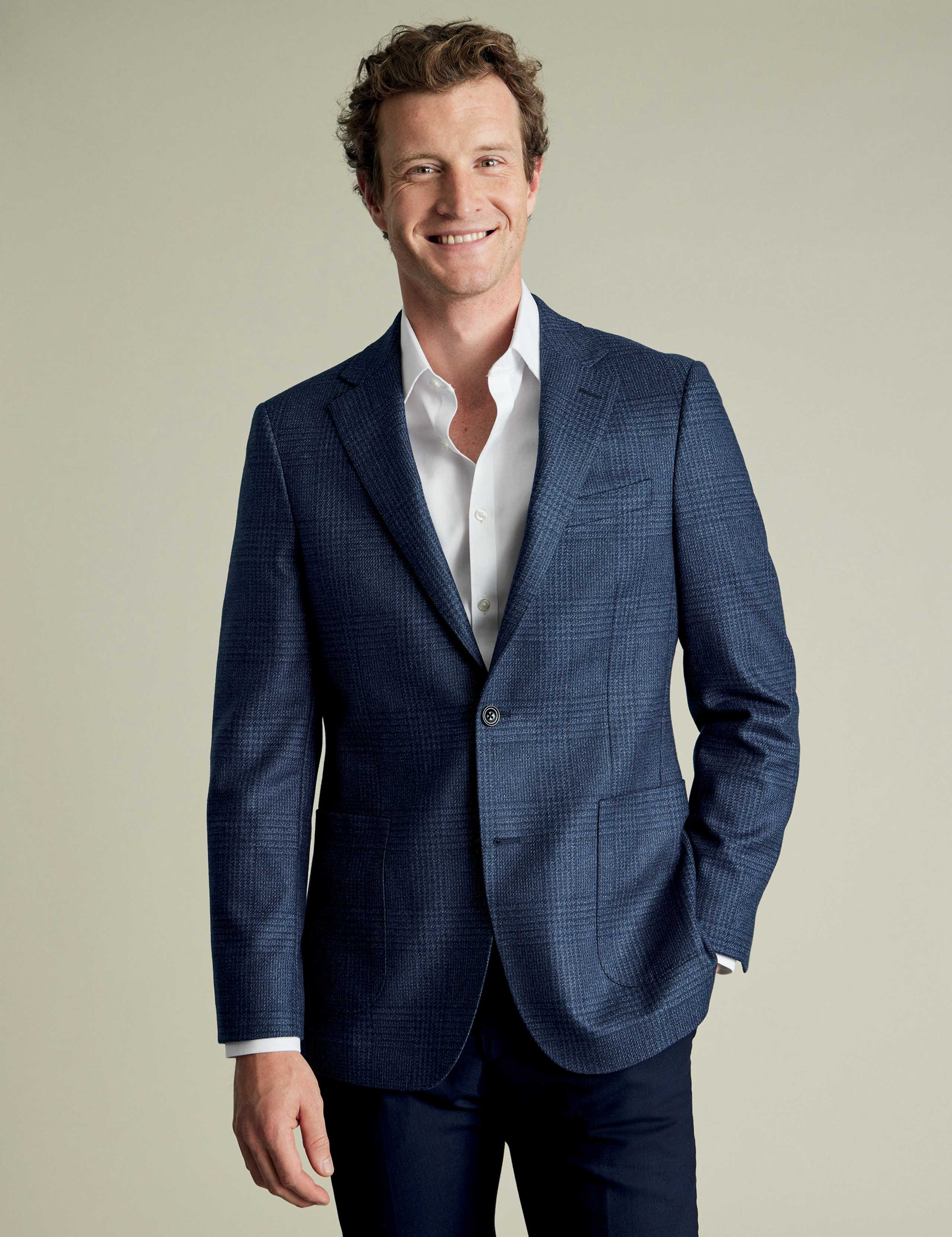 Slim Fit Wool Silk Check Blazer