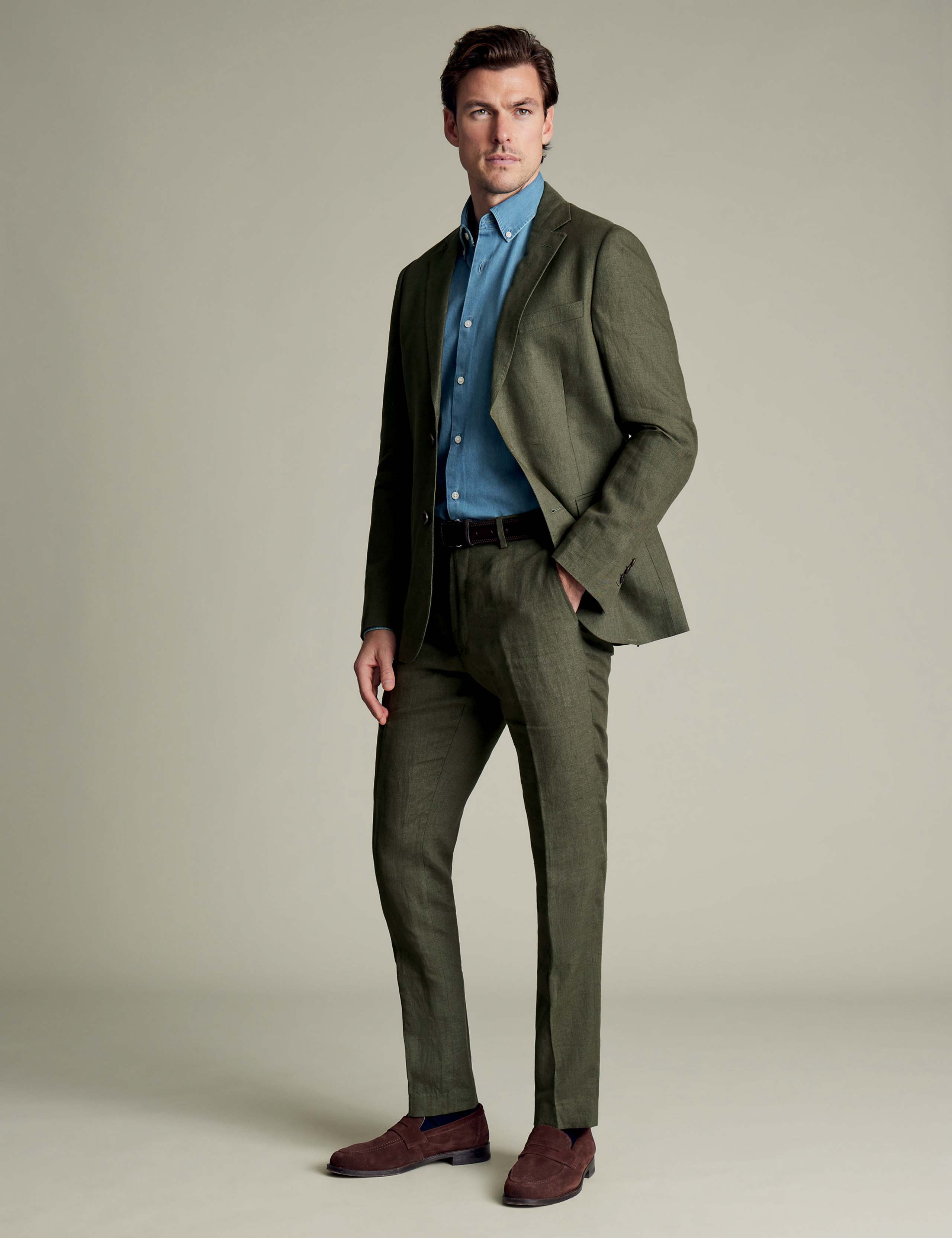 Slim Fit Pure Linen Flat Front Trousers
