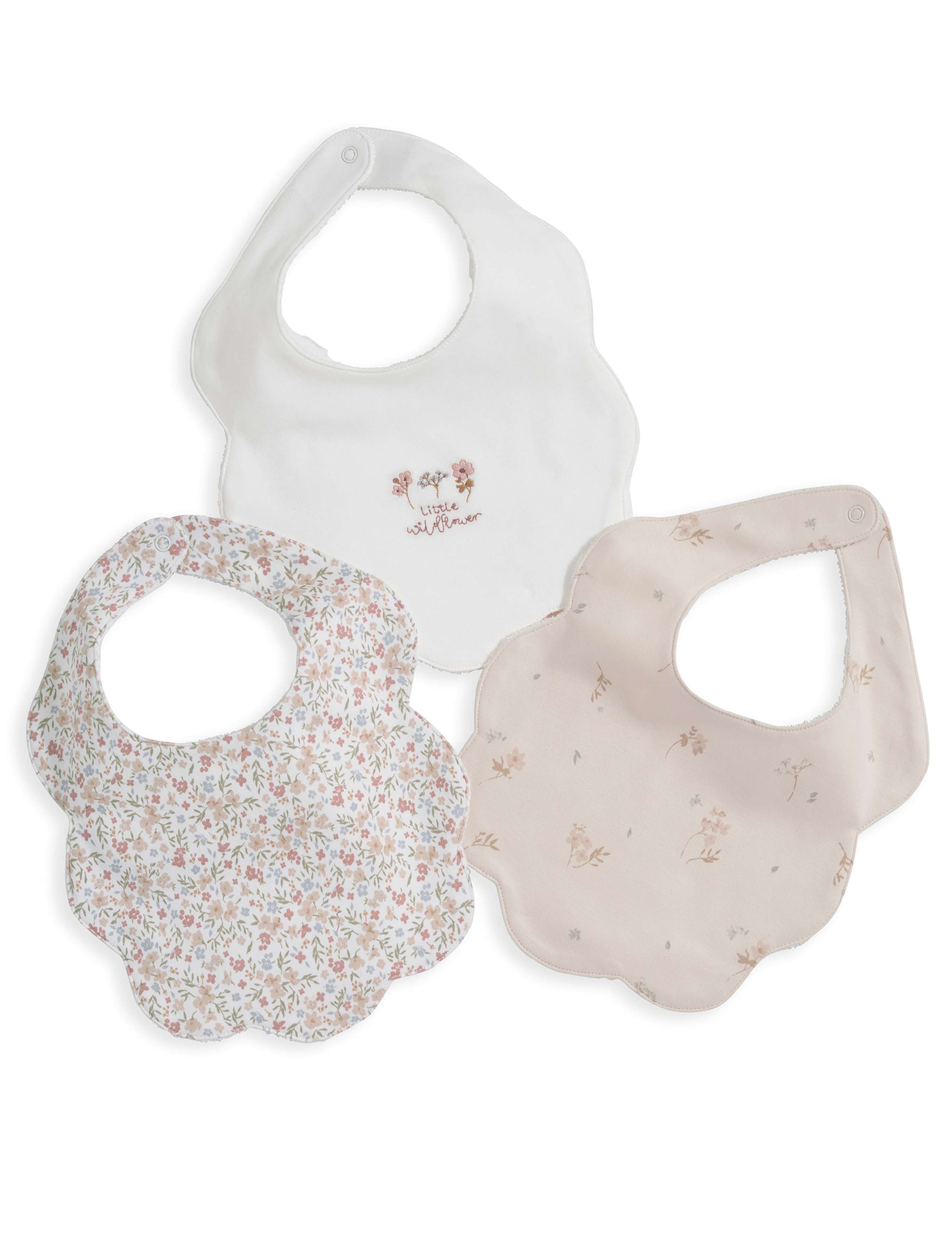 3pk Pure Cotton Floral Dribble Bibs
