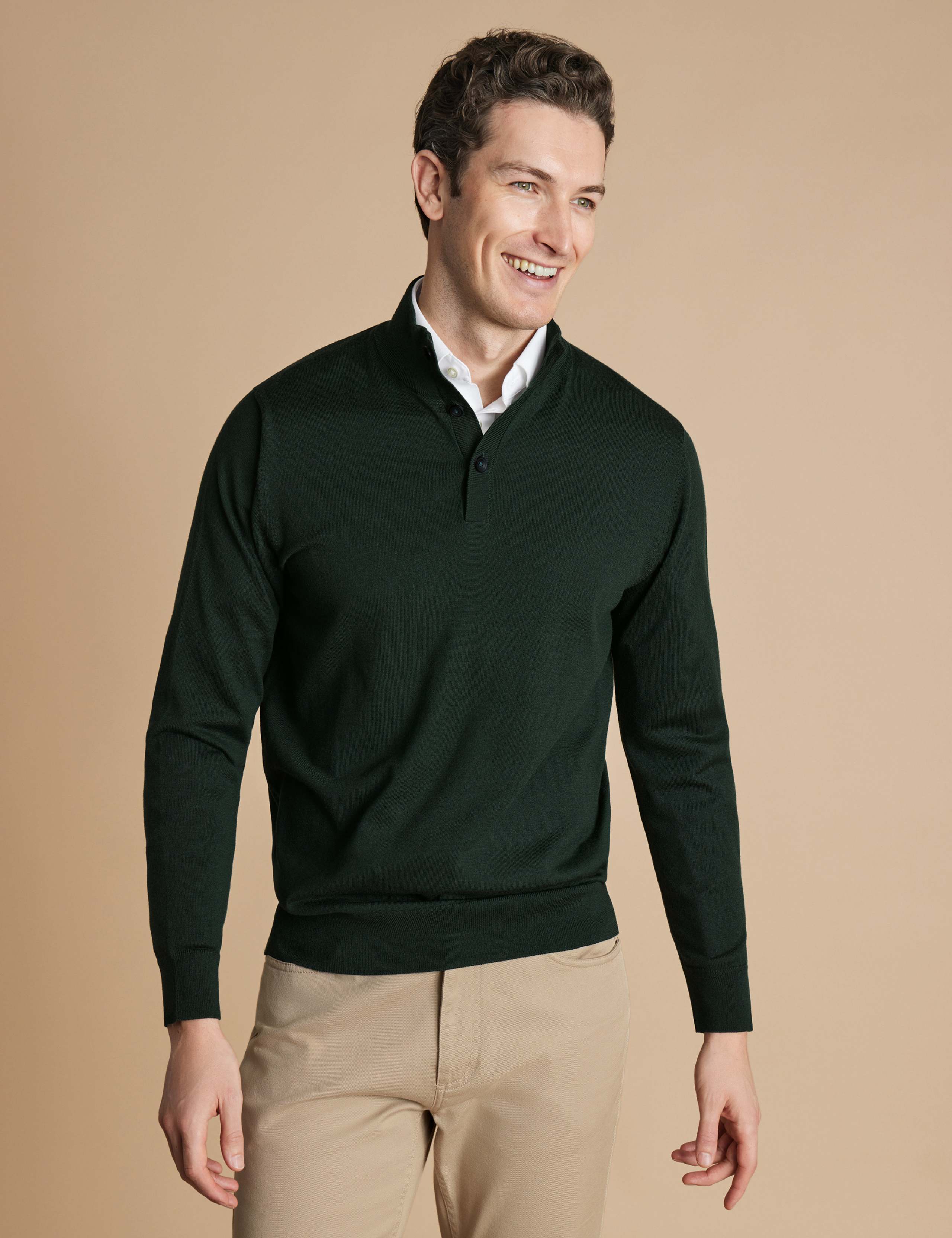 Pure Merino Wool Button Neck Jumper