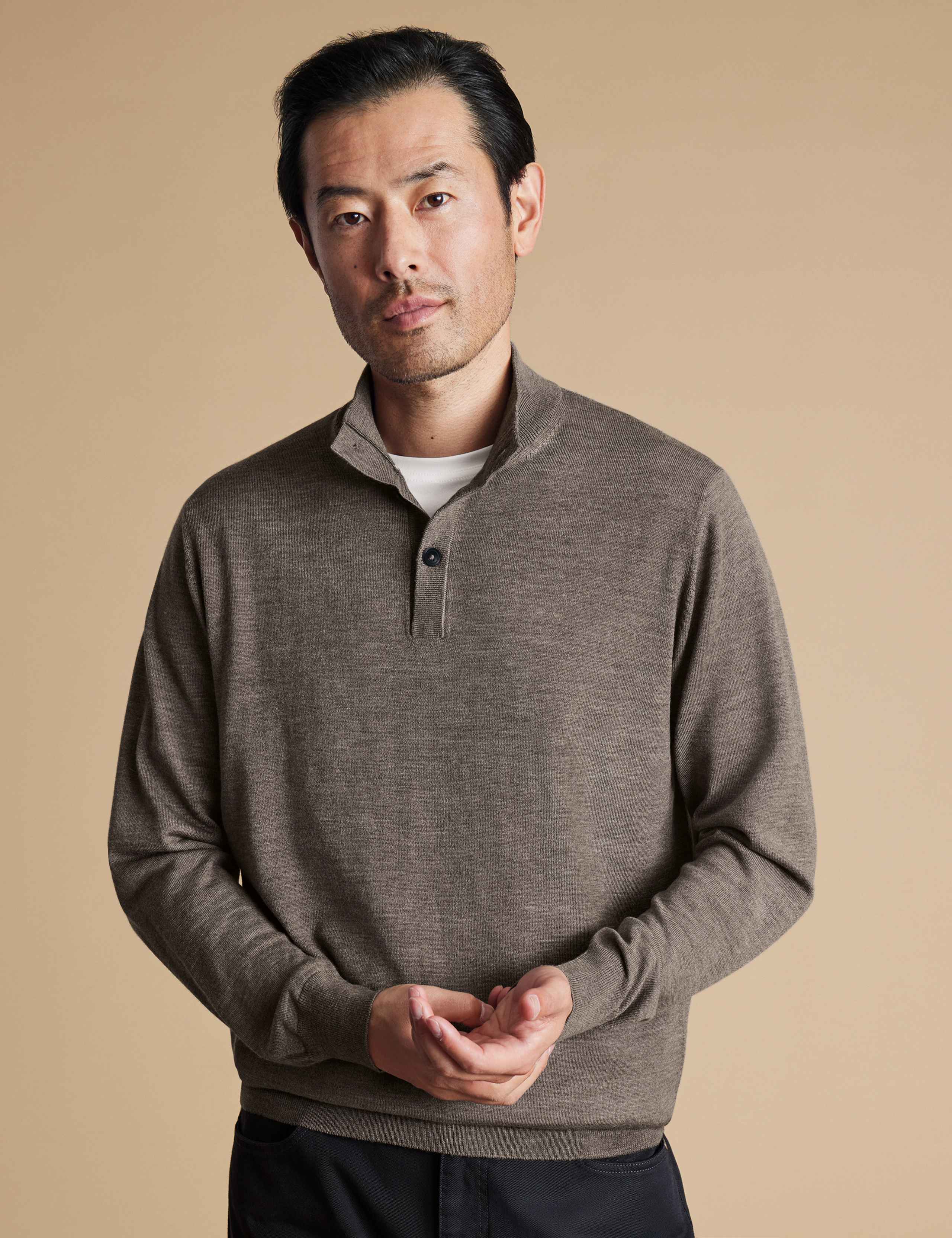 Pure Merino Wool Button Neck Jumper