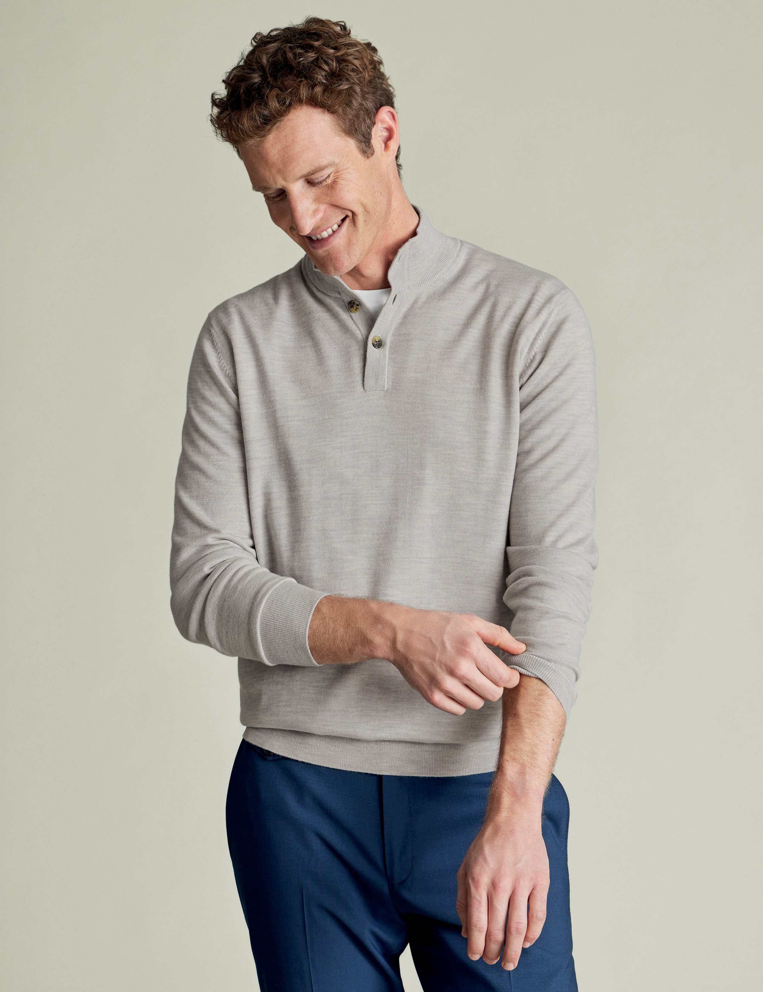 Pure Merino Wool Button Neck Jumper