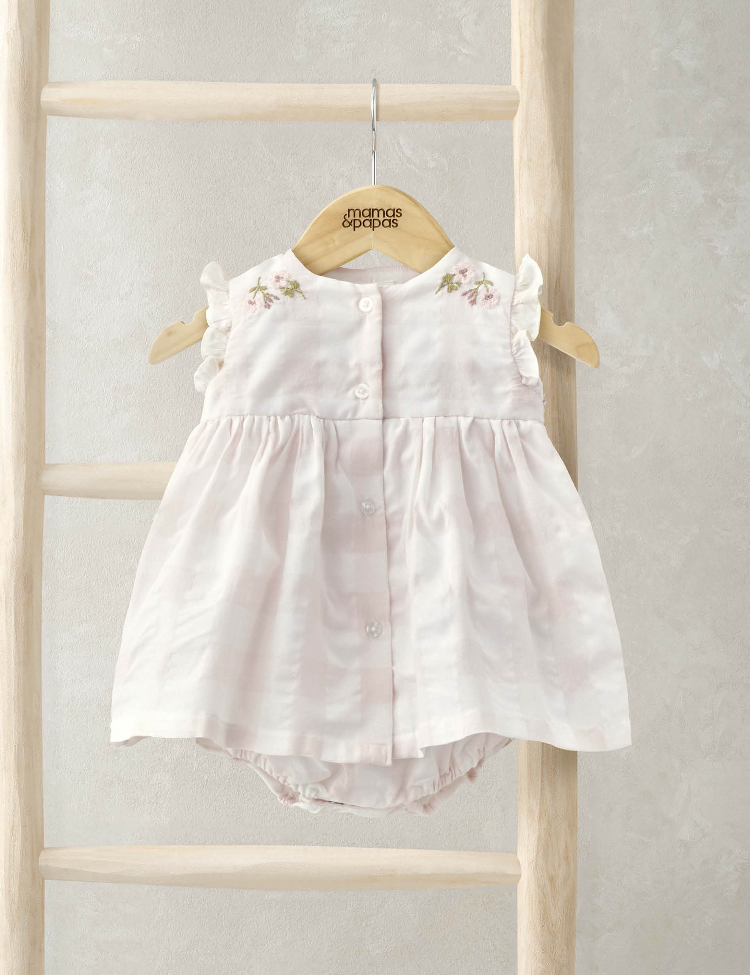 Cotton Blend Gingham Romper Dress (0-12 Mths)