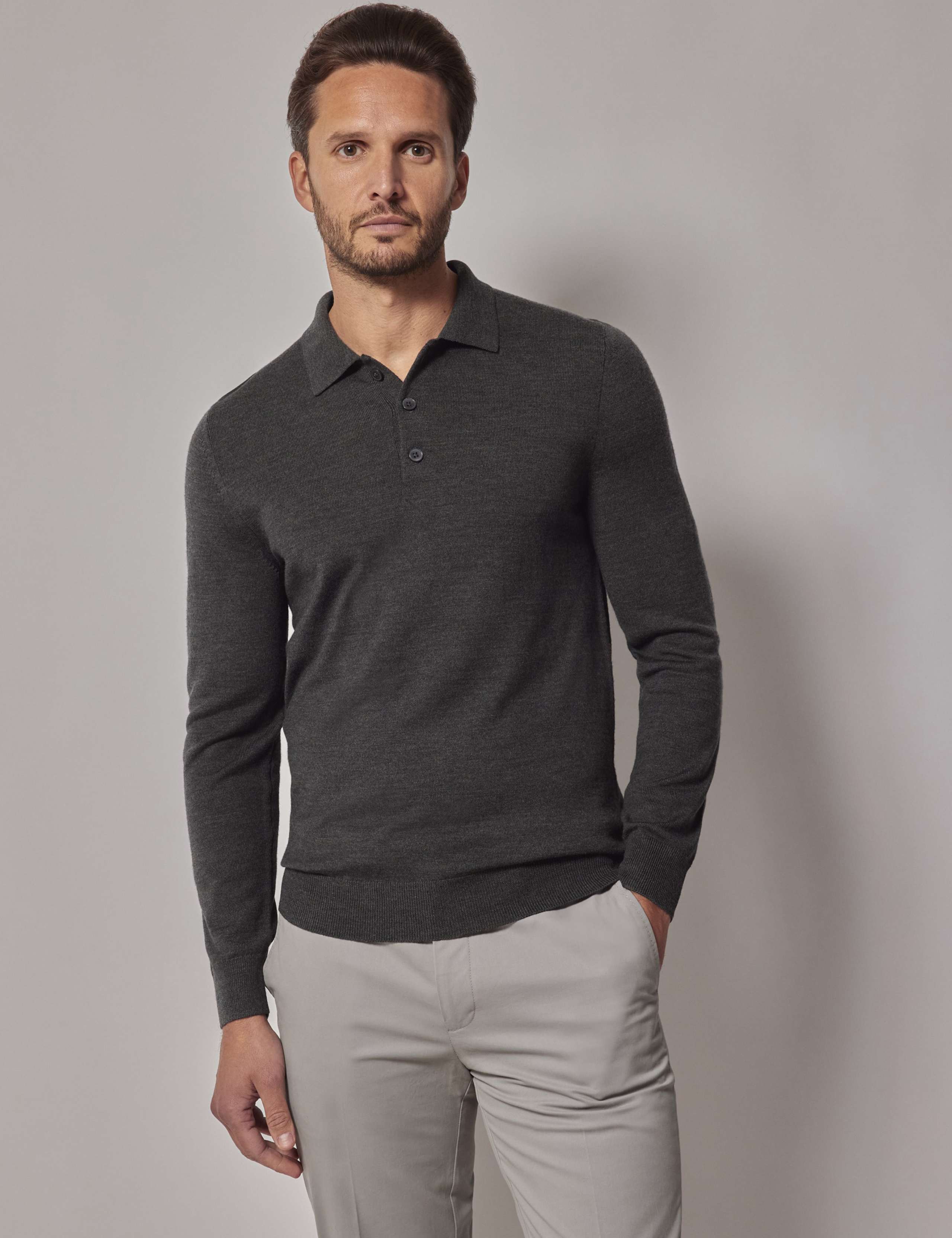 Pure Wool Long Sleeve Polo Shirt