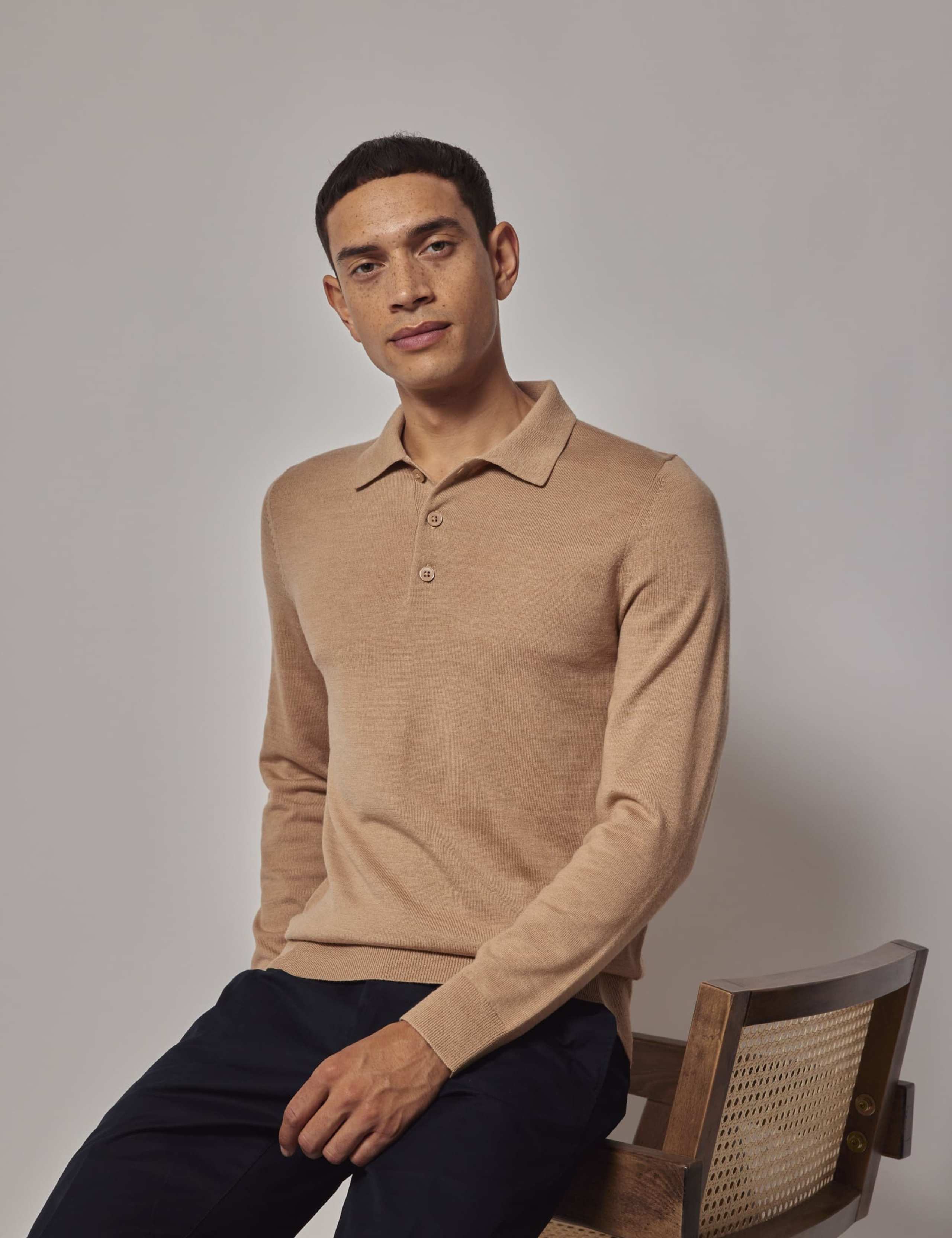Pure Wool Long Sleeve Polo Shirt