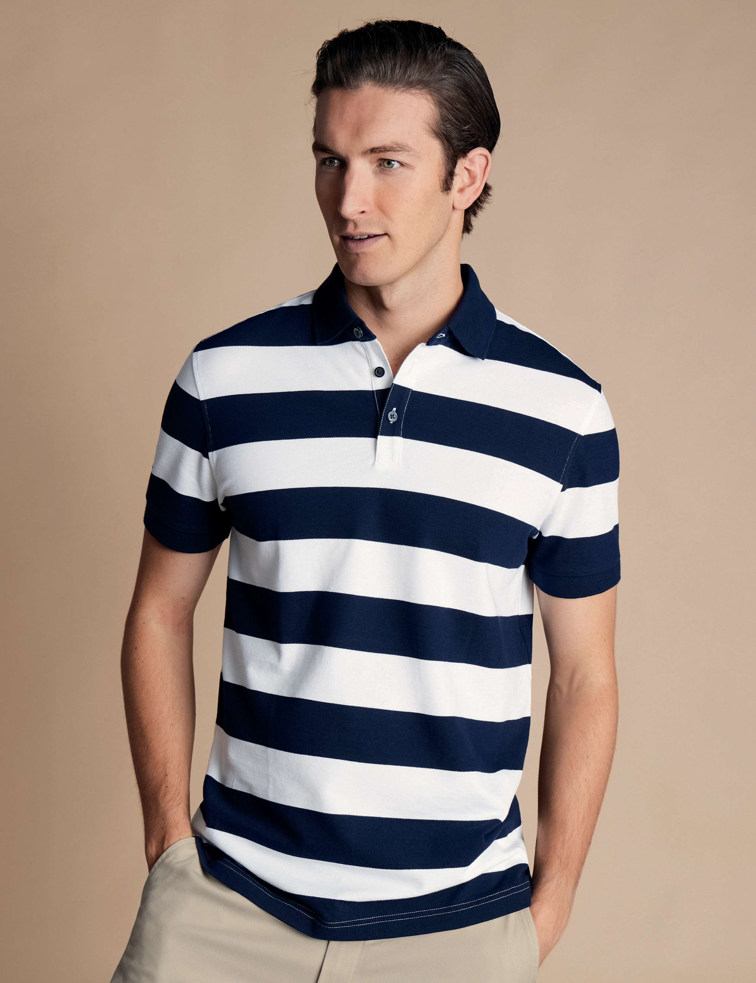 Cotton Rich Pique Striped Polo Shirt