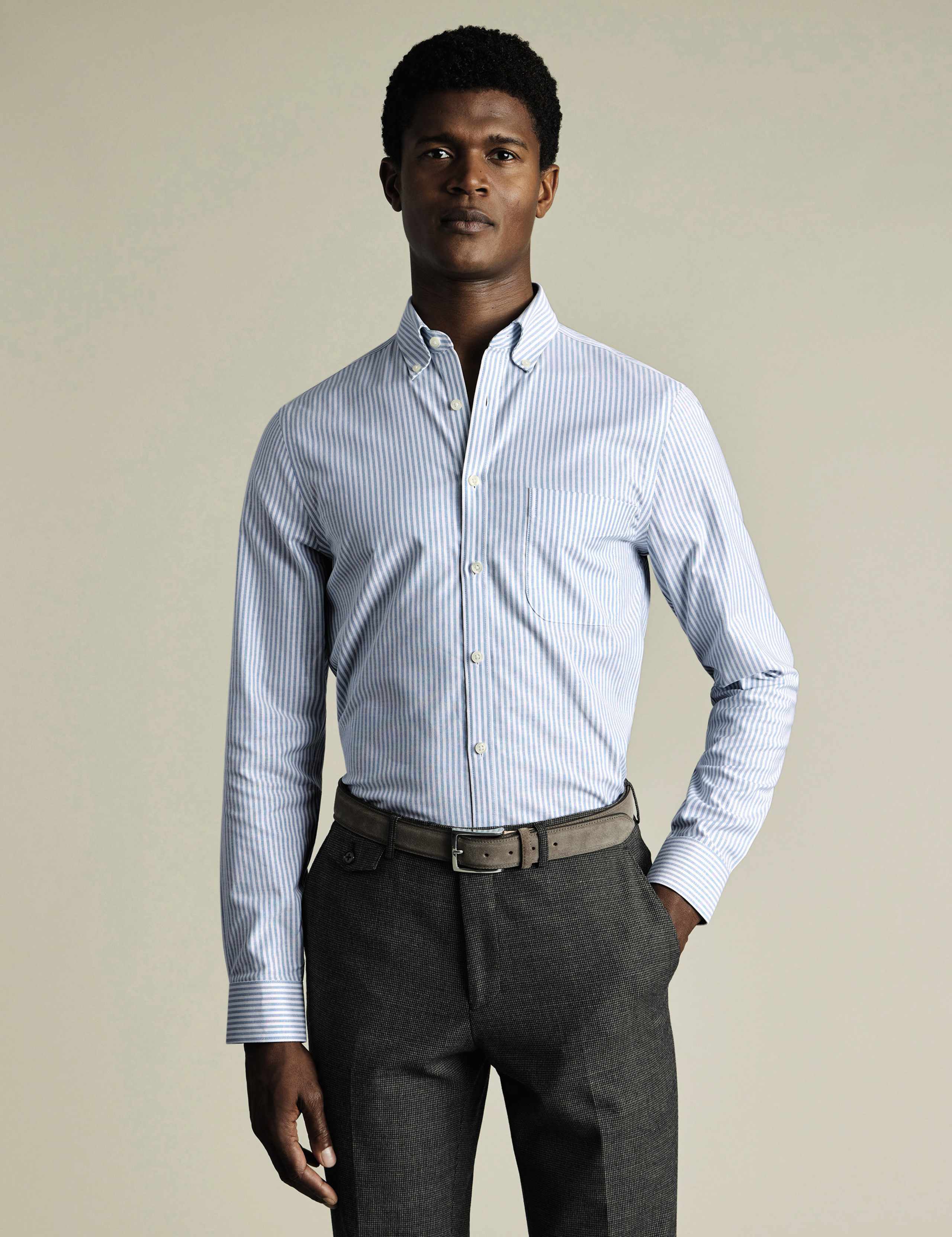 Slim Fit Cotton Rich Striped Oxford Shirt