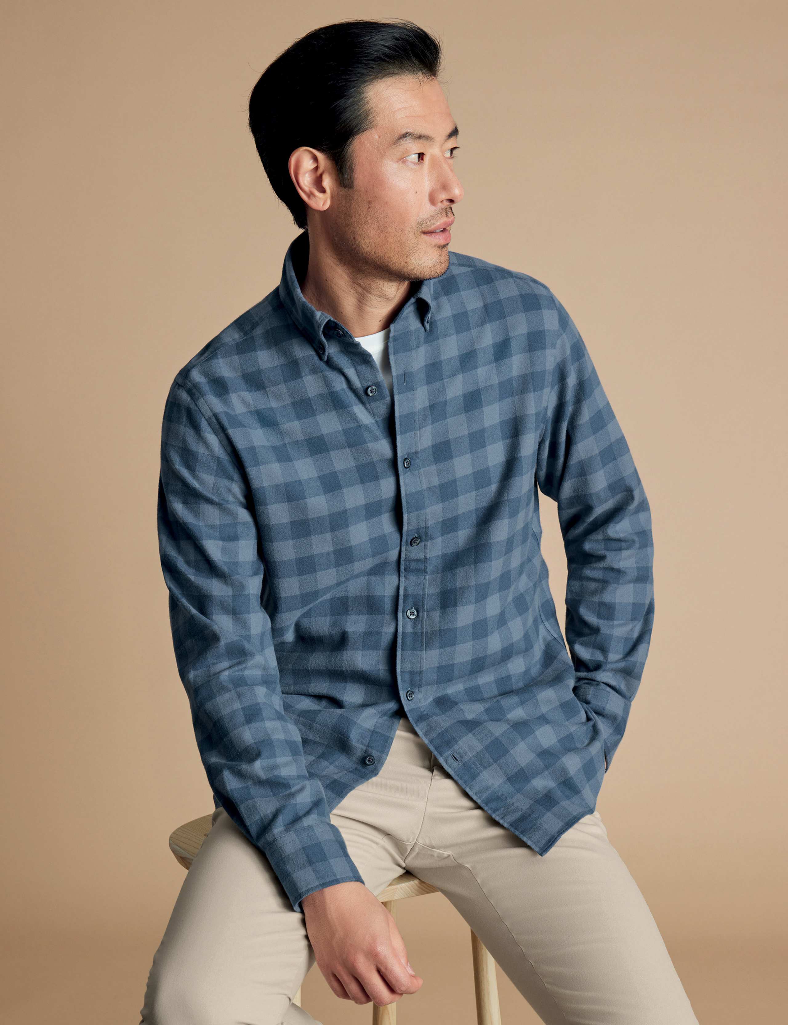 Slim Fit Brushed Cotton Gingham Check Shirt