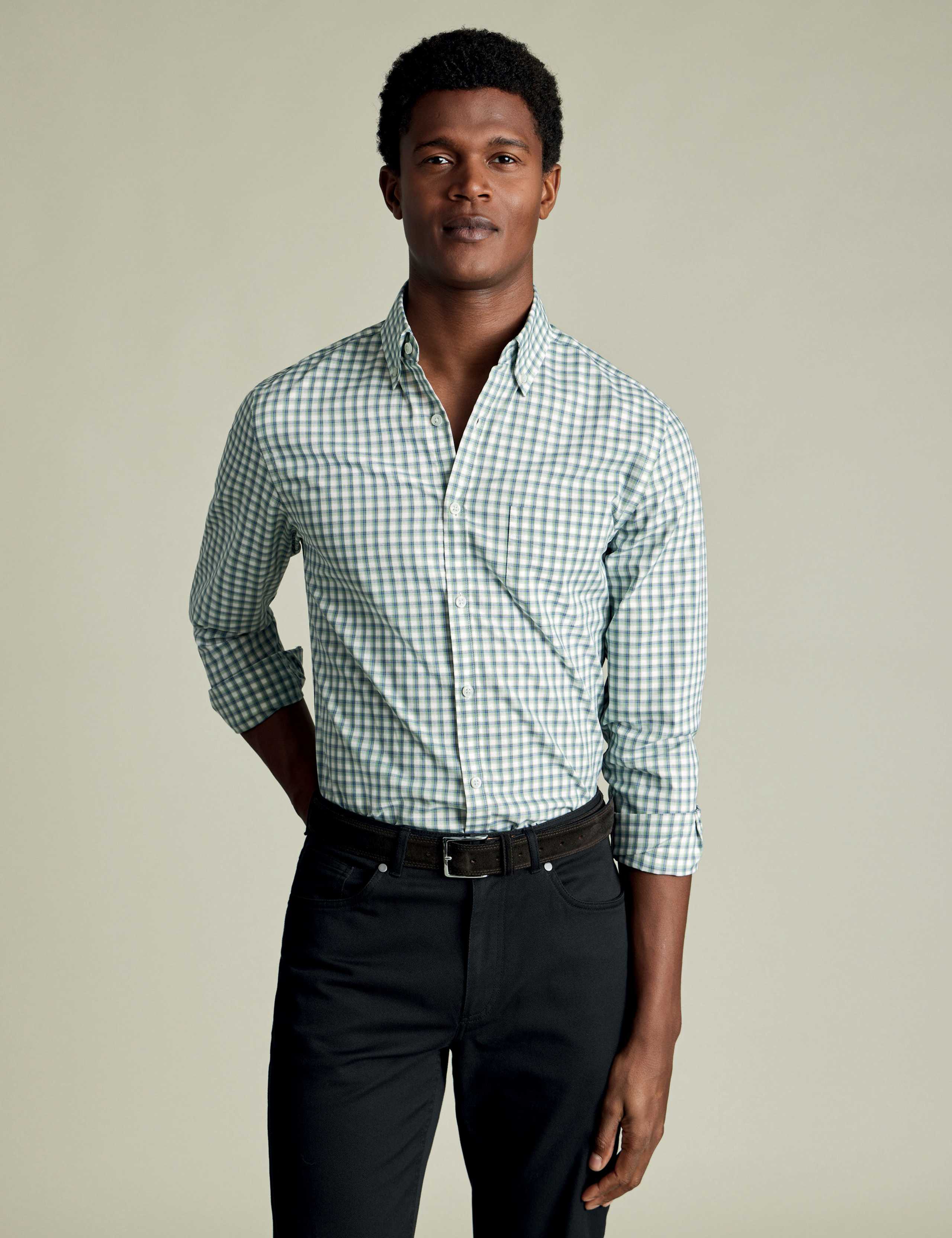 Non Iron Slim Fit Stretch Check Oxford Shirt