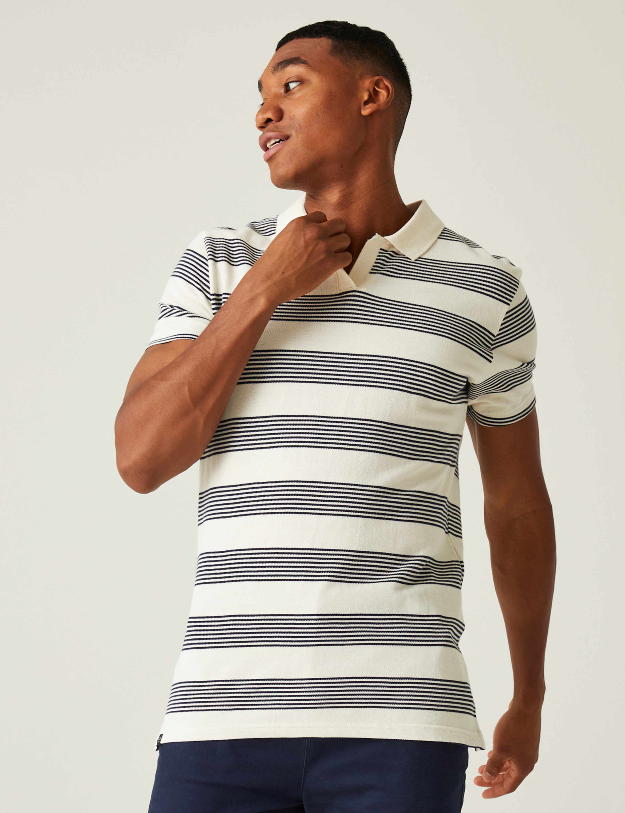 Tempete Pure Cotton Striped Polo Shirt