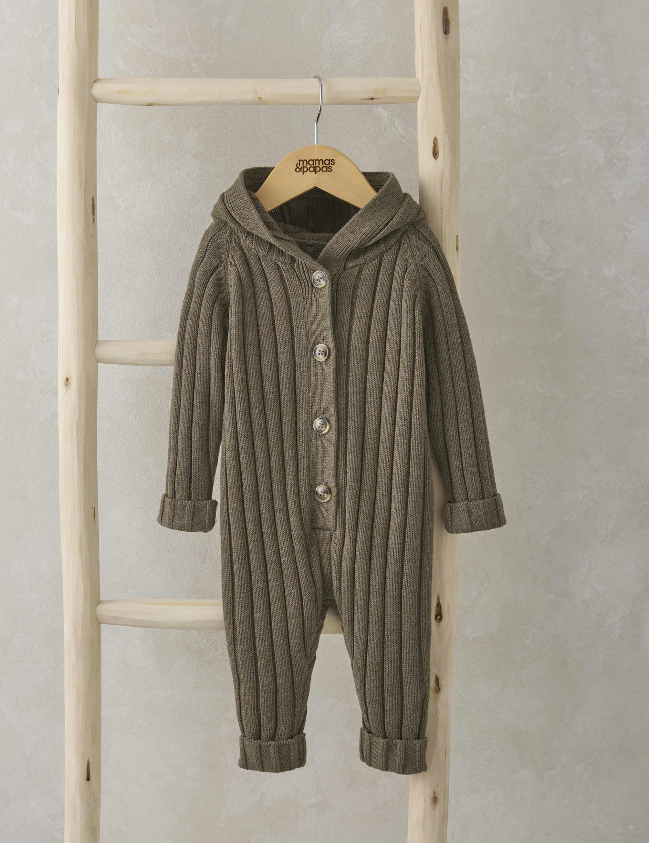 Pure Cotton Knitted Hooded Romper (7lbs-12 Mths)