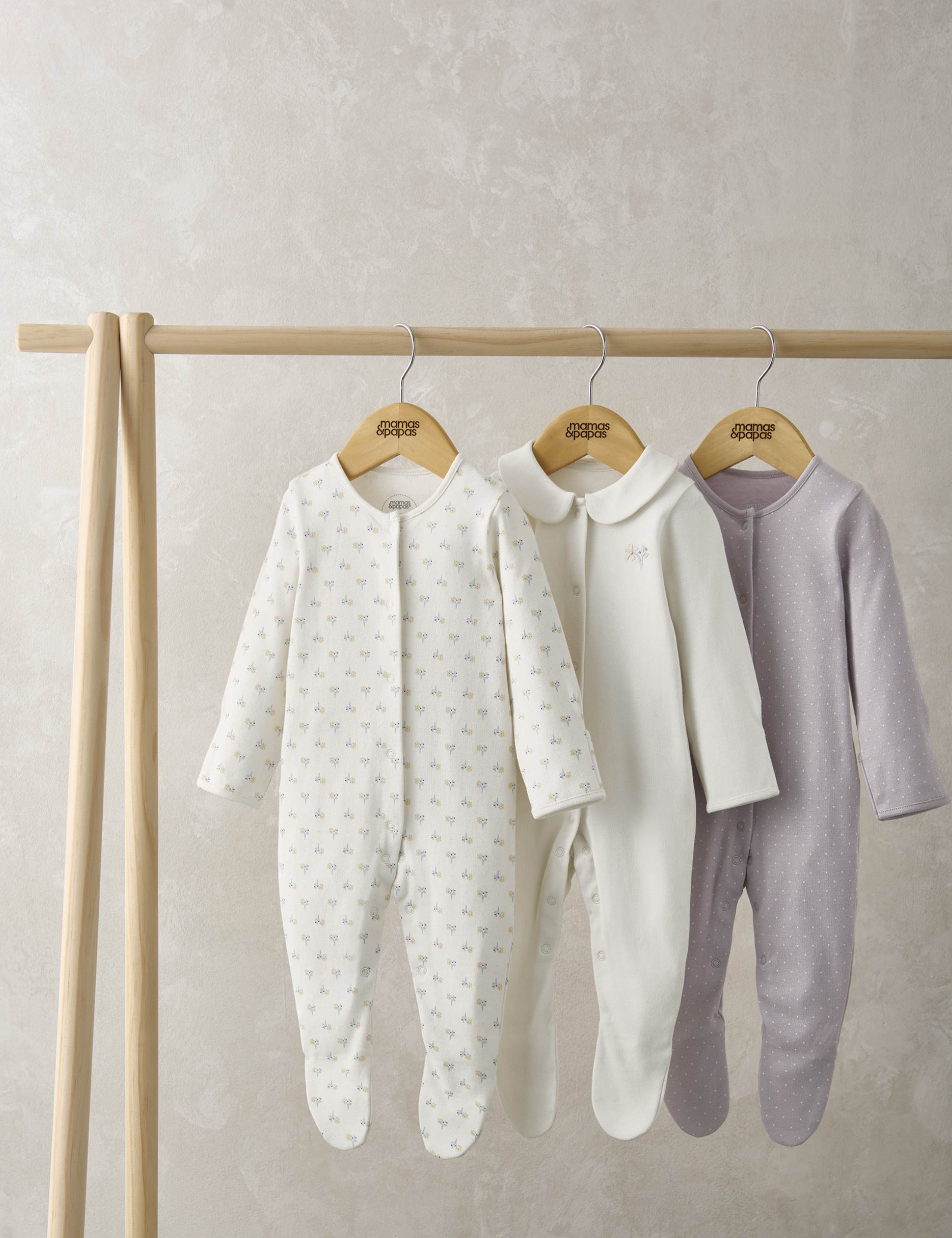 3pk Pure Cotton Ditsy Floral Sleepsuits (0-24 Mths)