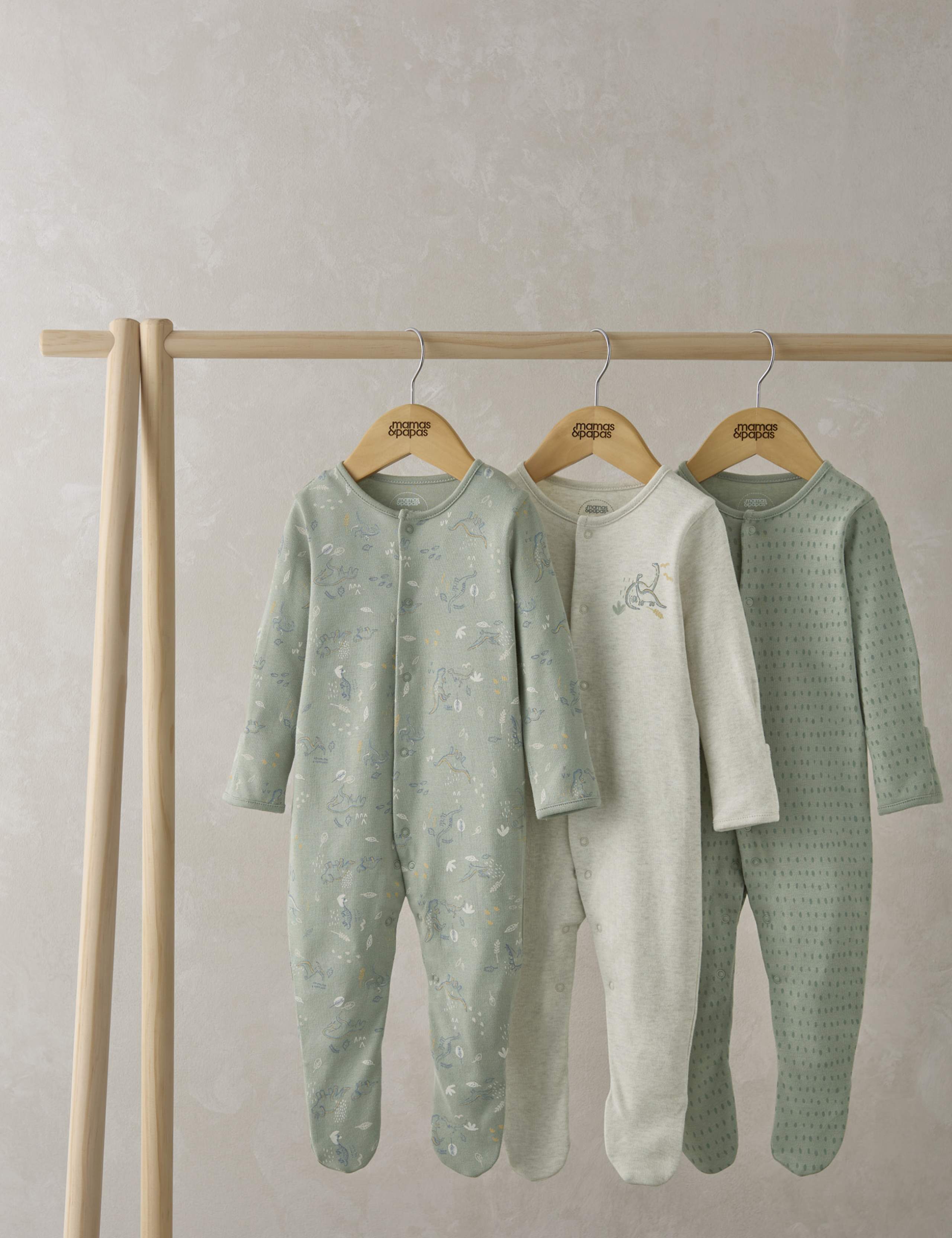 3pk Pure Cotton Dinosaur Sleepsuits (0-24 Mths)