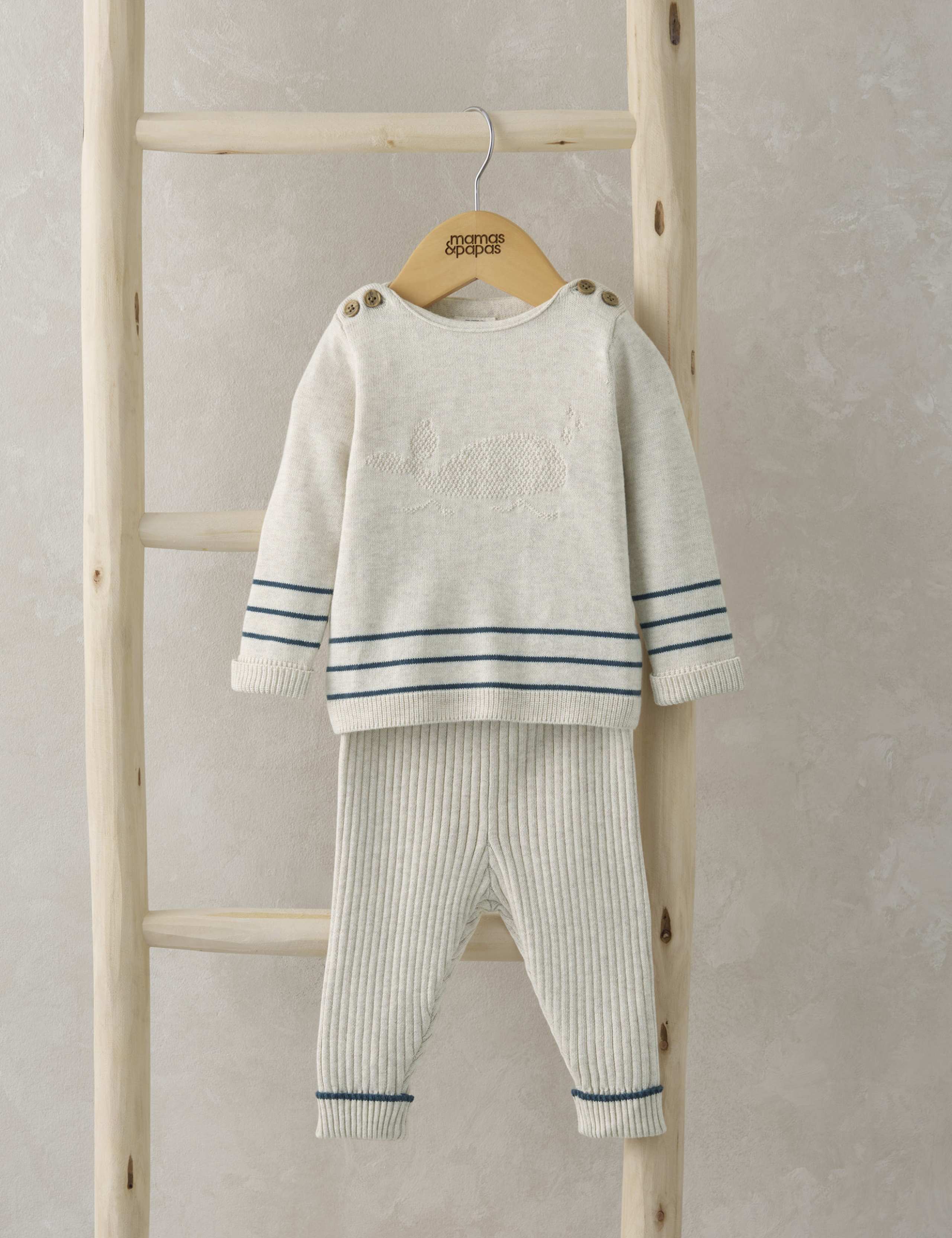 2pc Pure Cotton Knitted Whale Outfit (0-12 Mths)