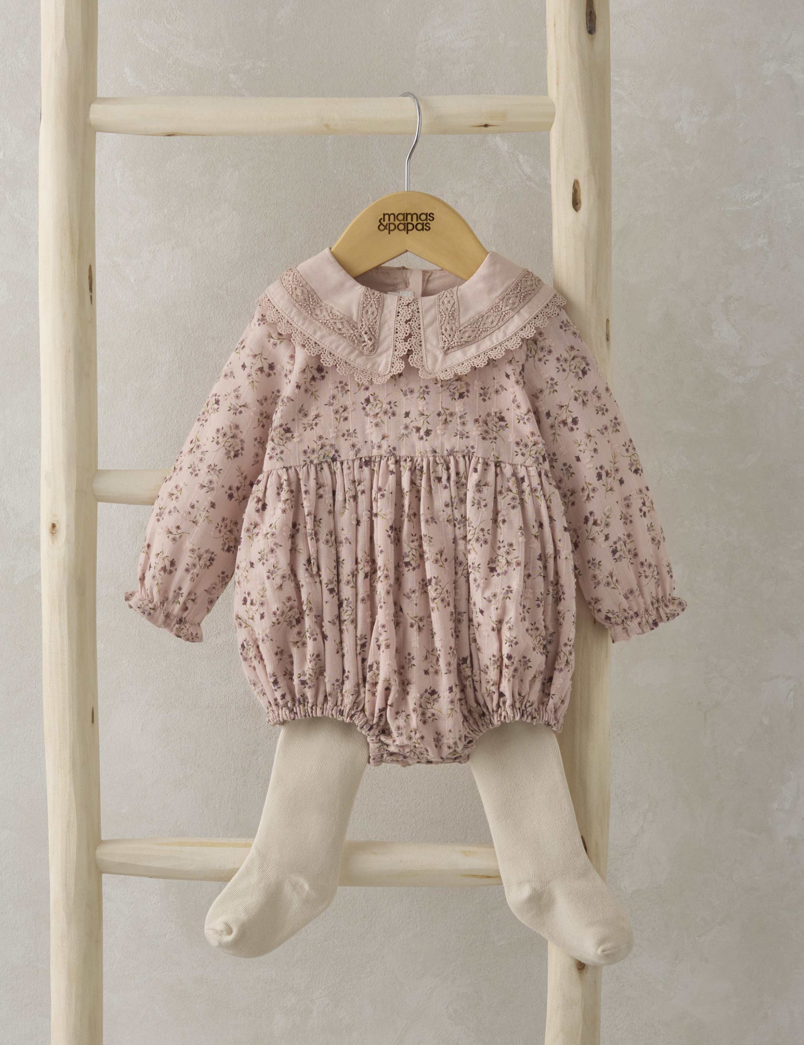 Cotton Rich Floral Romper with Tights (0-24 Mths)