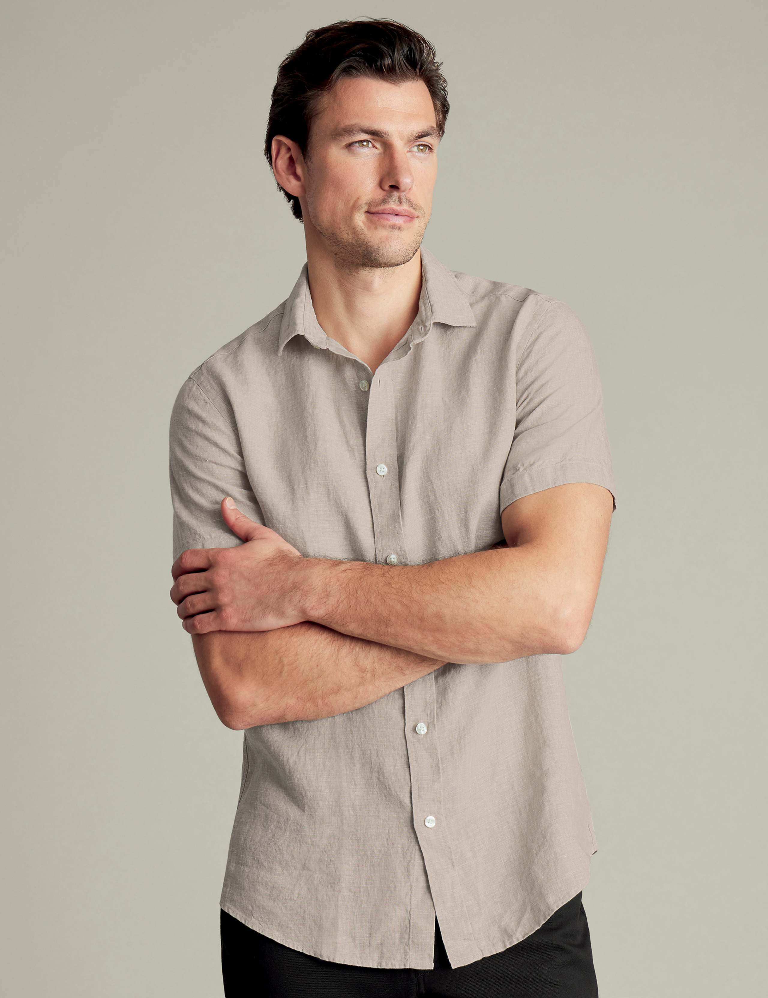 Slim Fit Pure Linen Short Sleeve Shirt