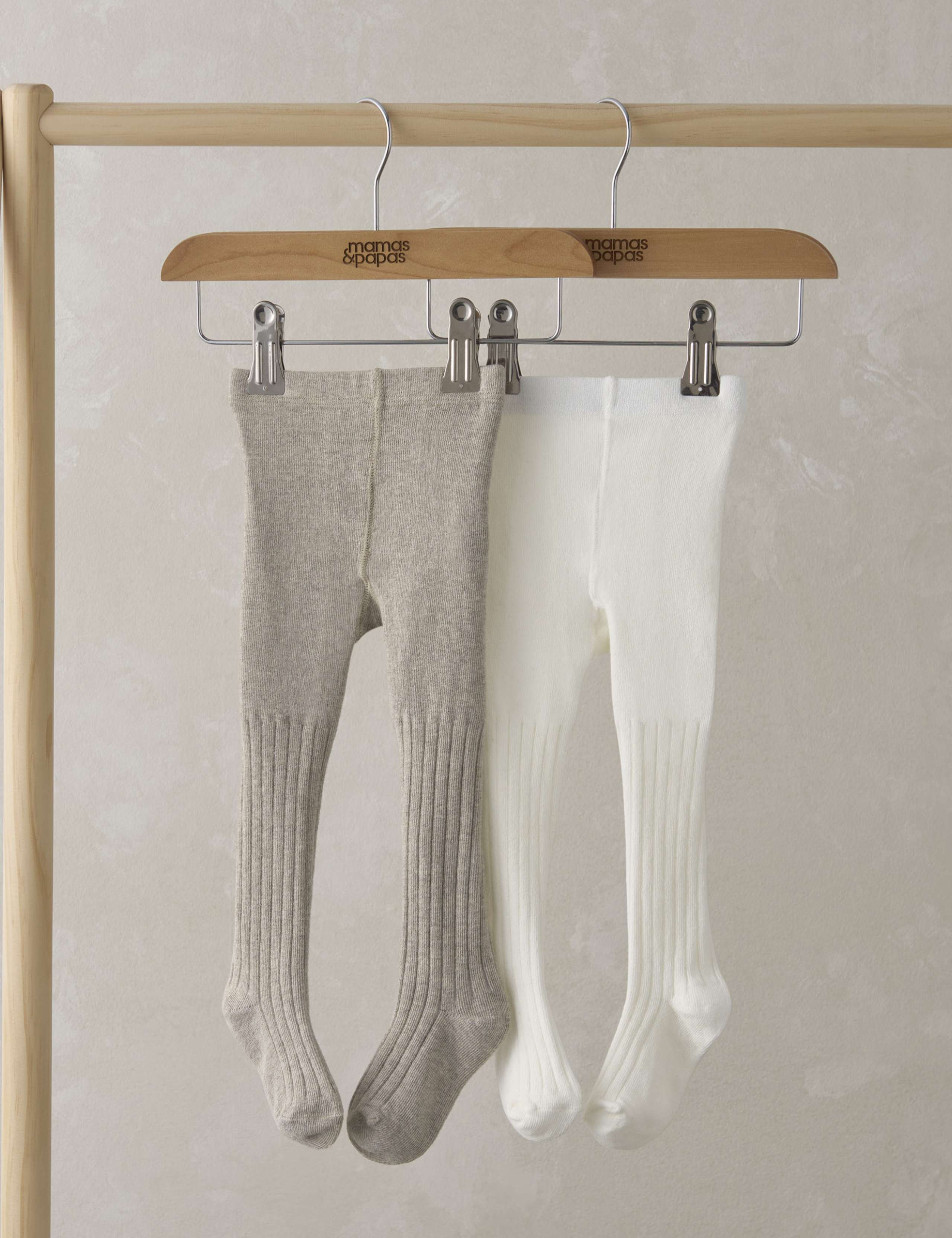 2pk Cotton Rich Ribbed Tights (0-3 Yrs)