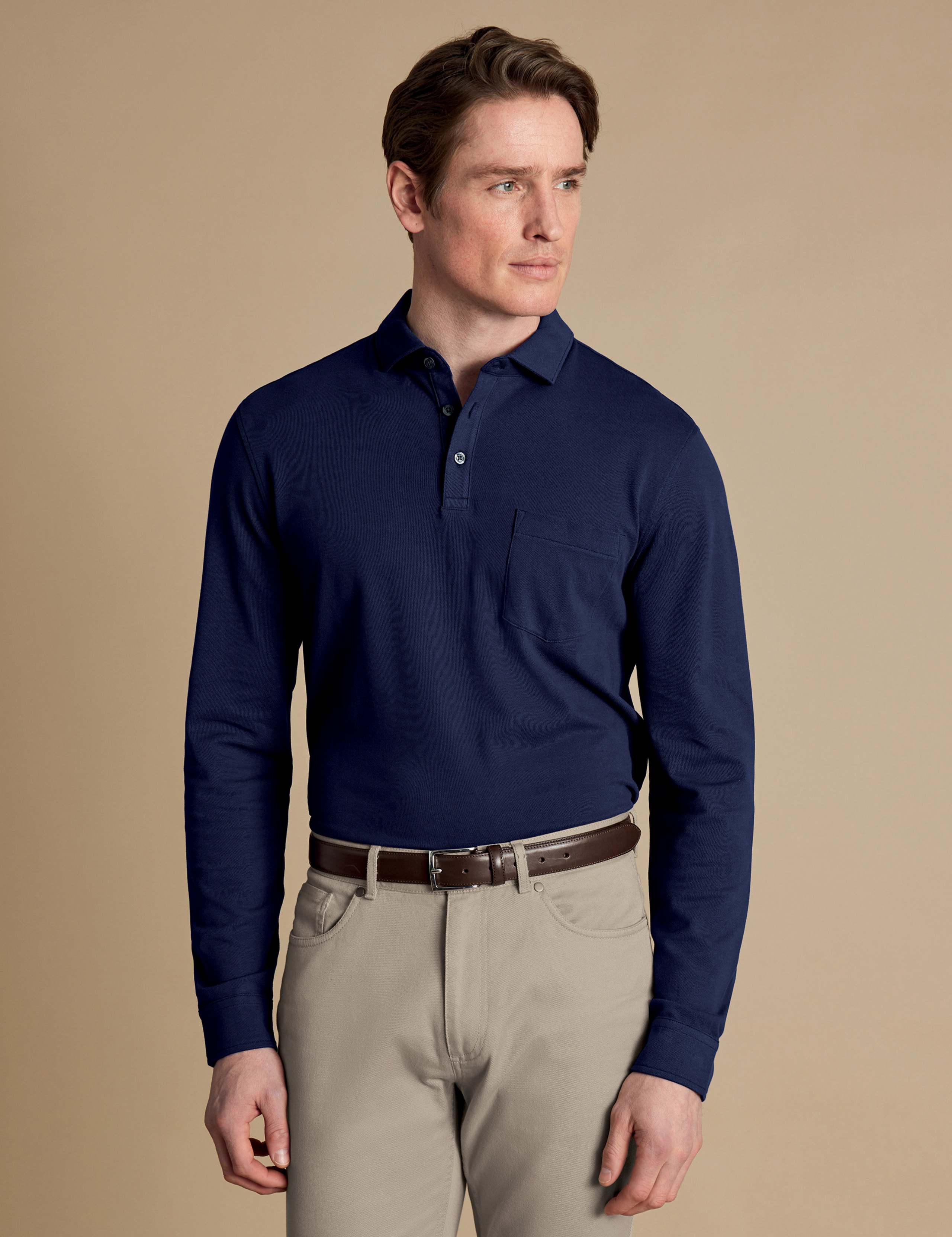 Cotton Rich Pique Long Sleeve Polo Shirt