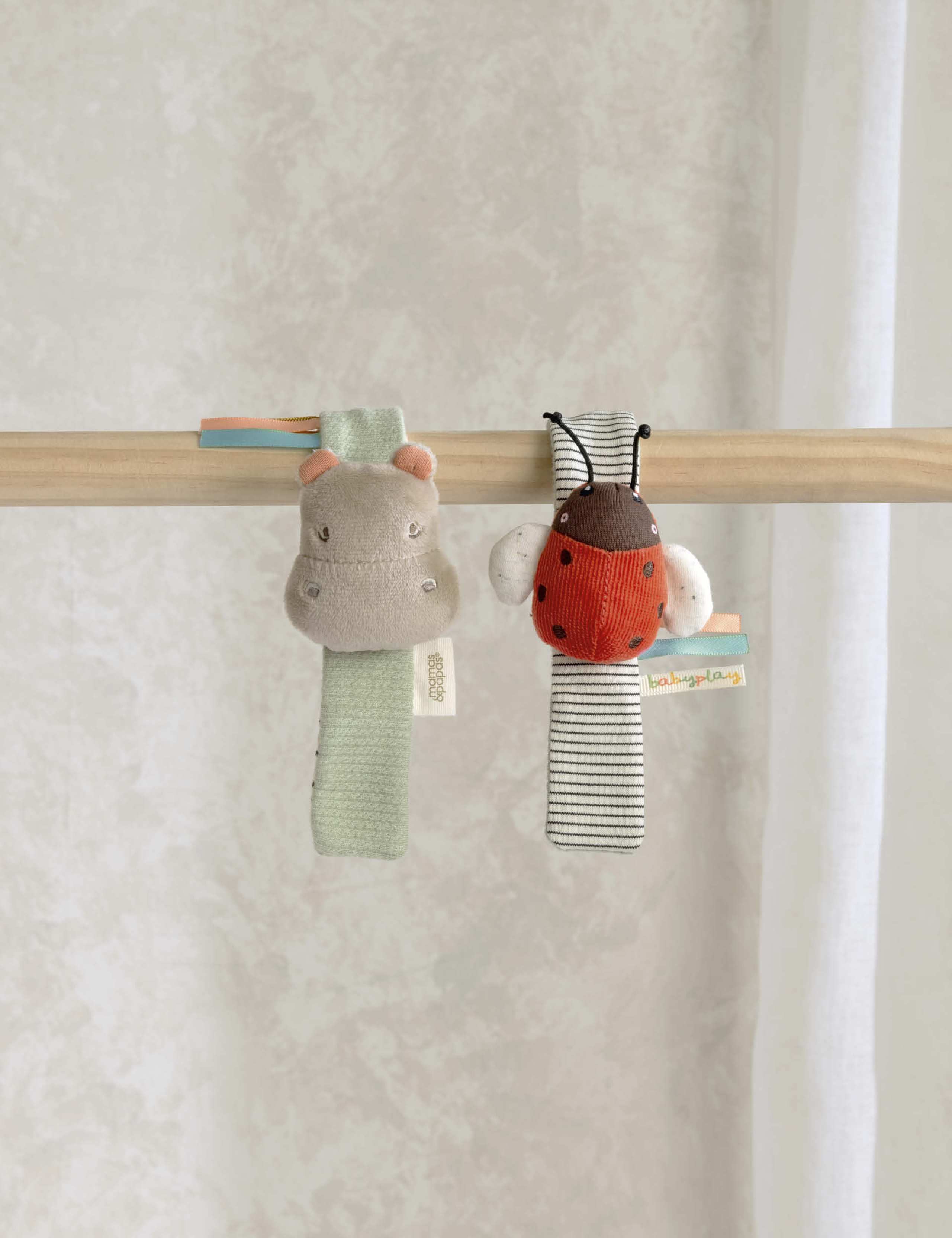 2pk Hippo & Ladybird Wrist Rattles (0+ Mths)
