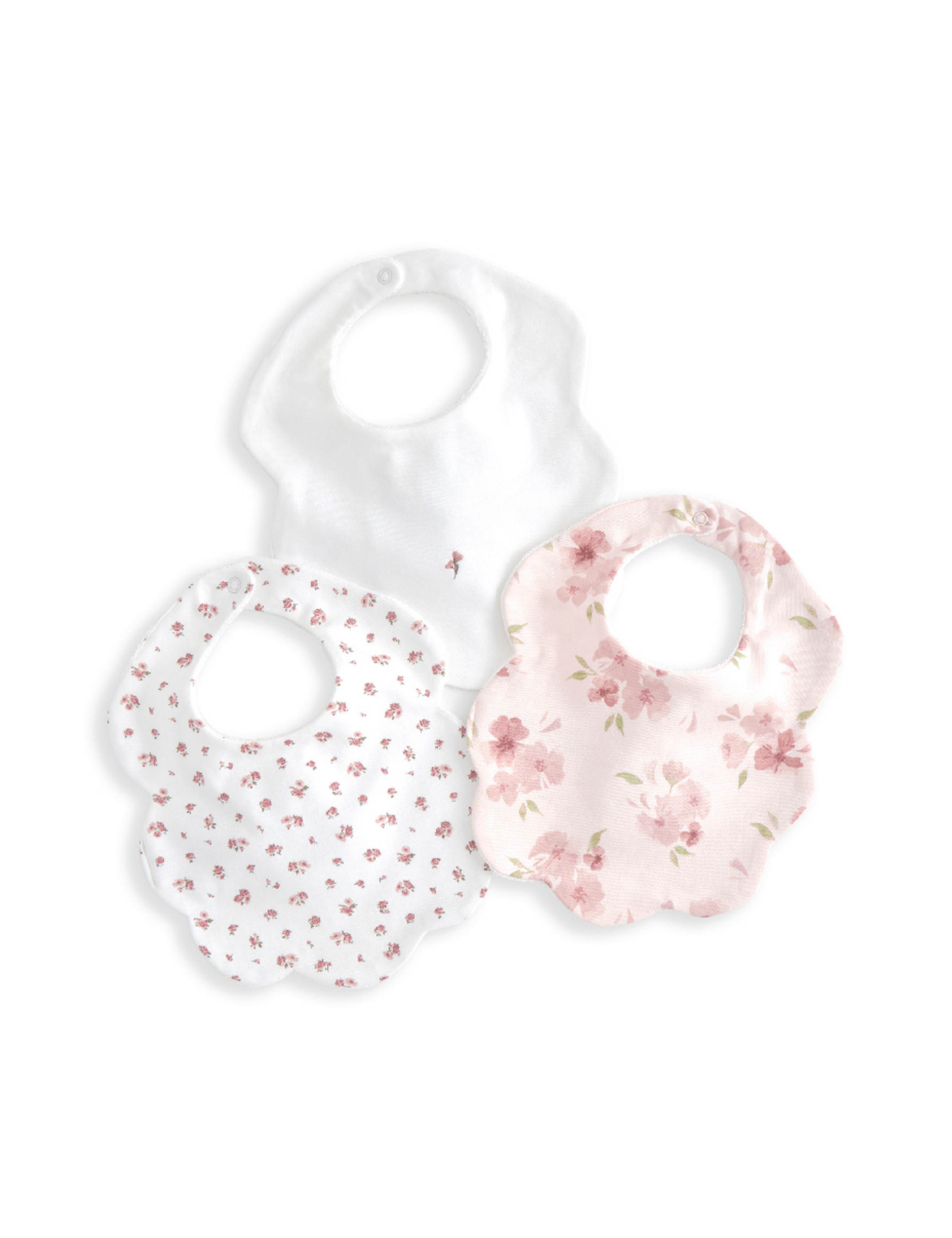 3pk Pure Cotton Floral Scallop Dribble Bibs