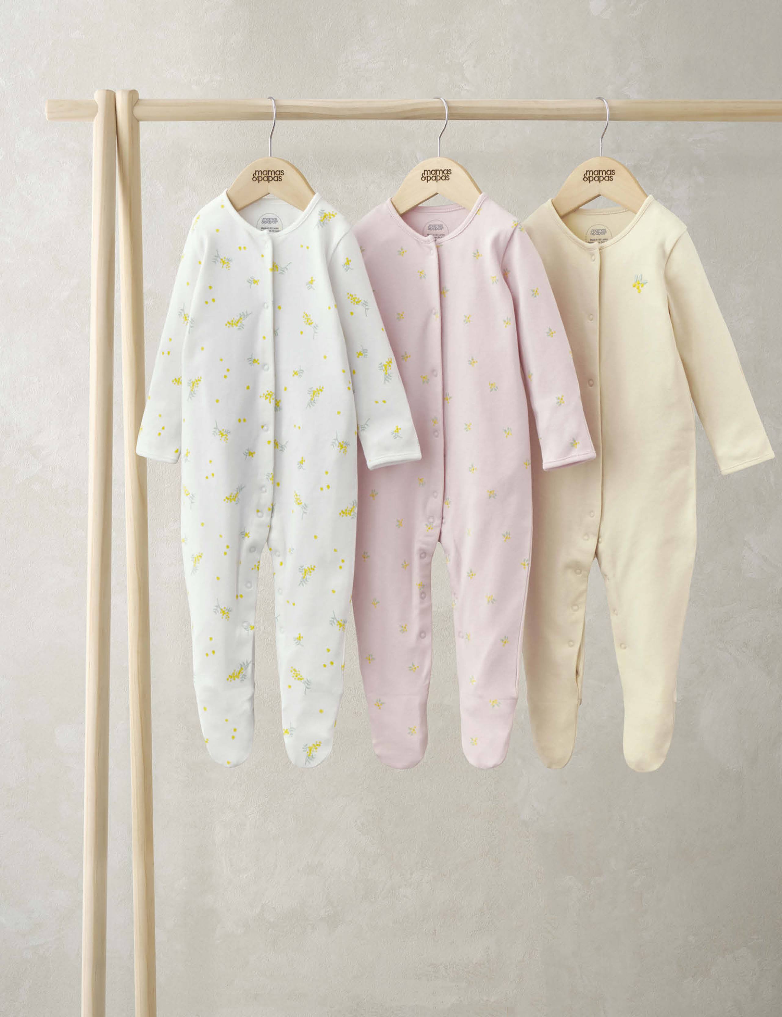 3pk Pure Cotton Lemon Sleepsuits (0-24 Mths)