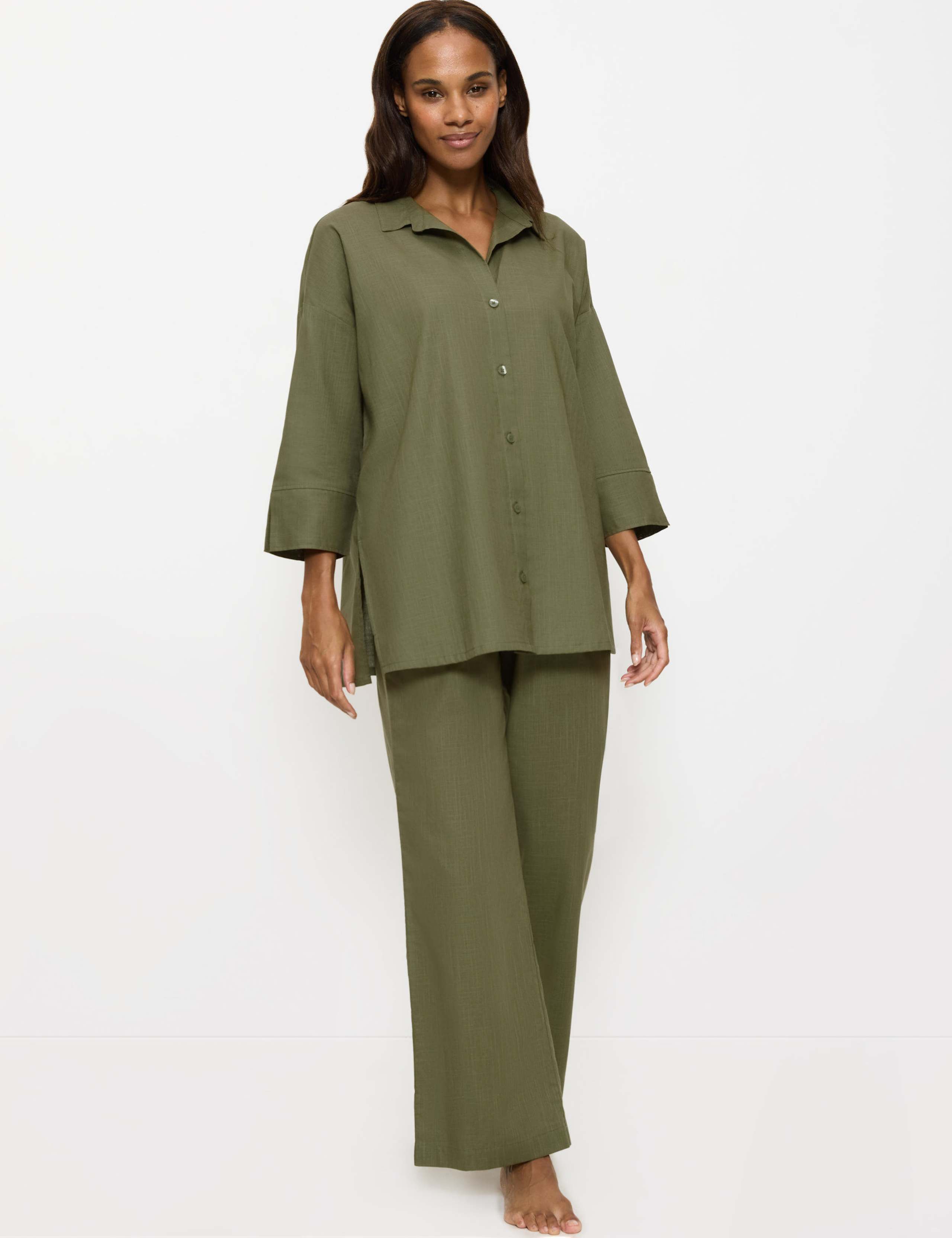 Pure Cotton Geometric Belted Trousers
