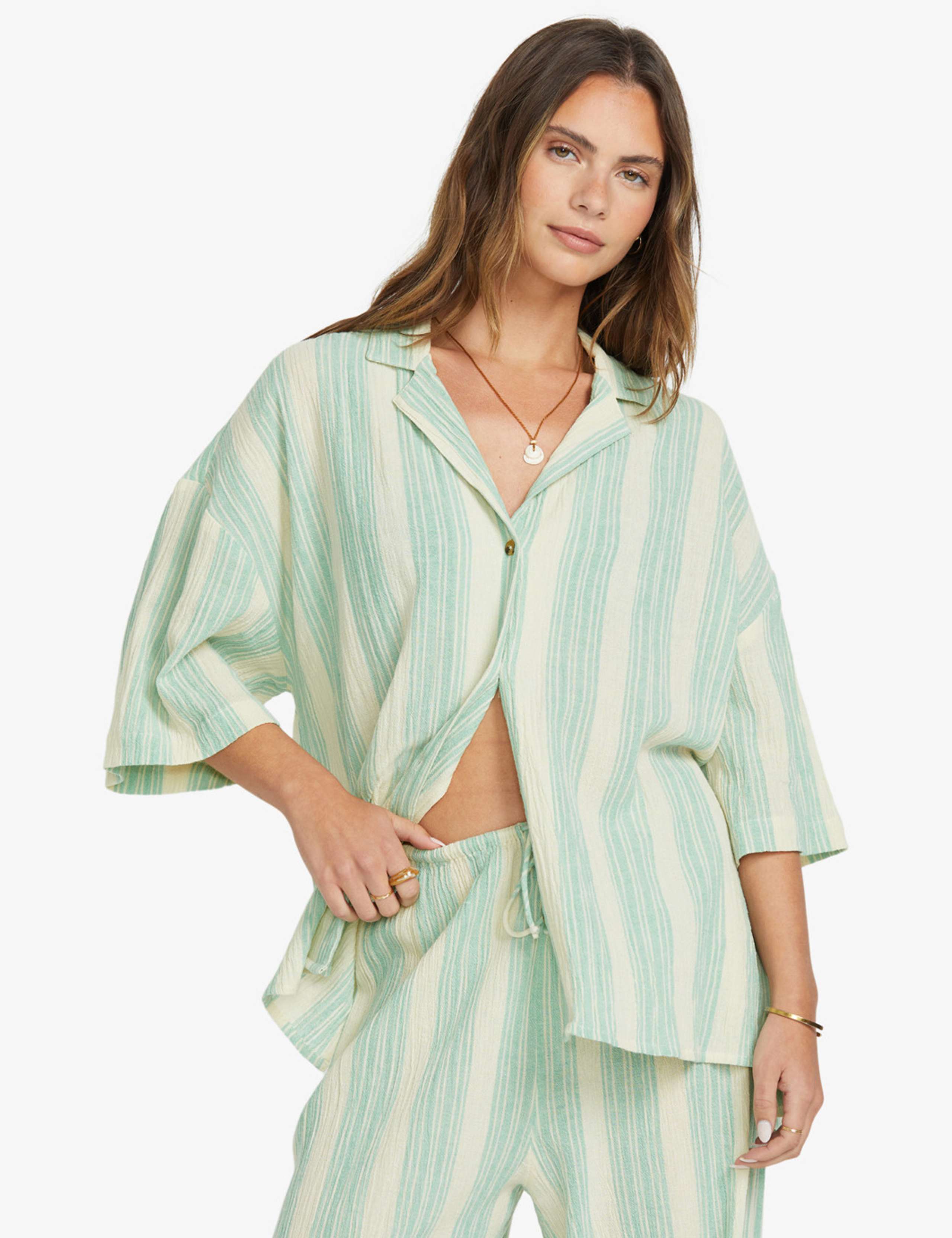 Beach Side Striped Collared Beach Shirt