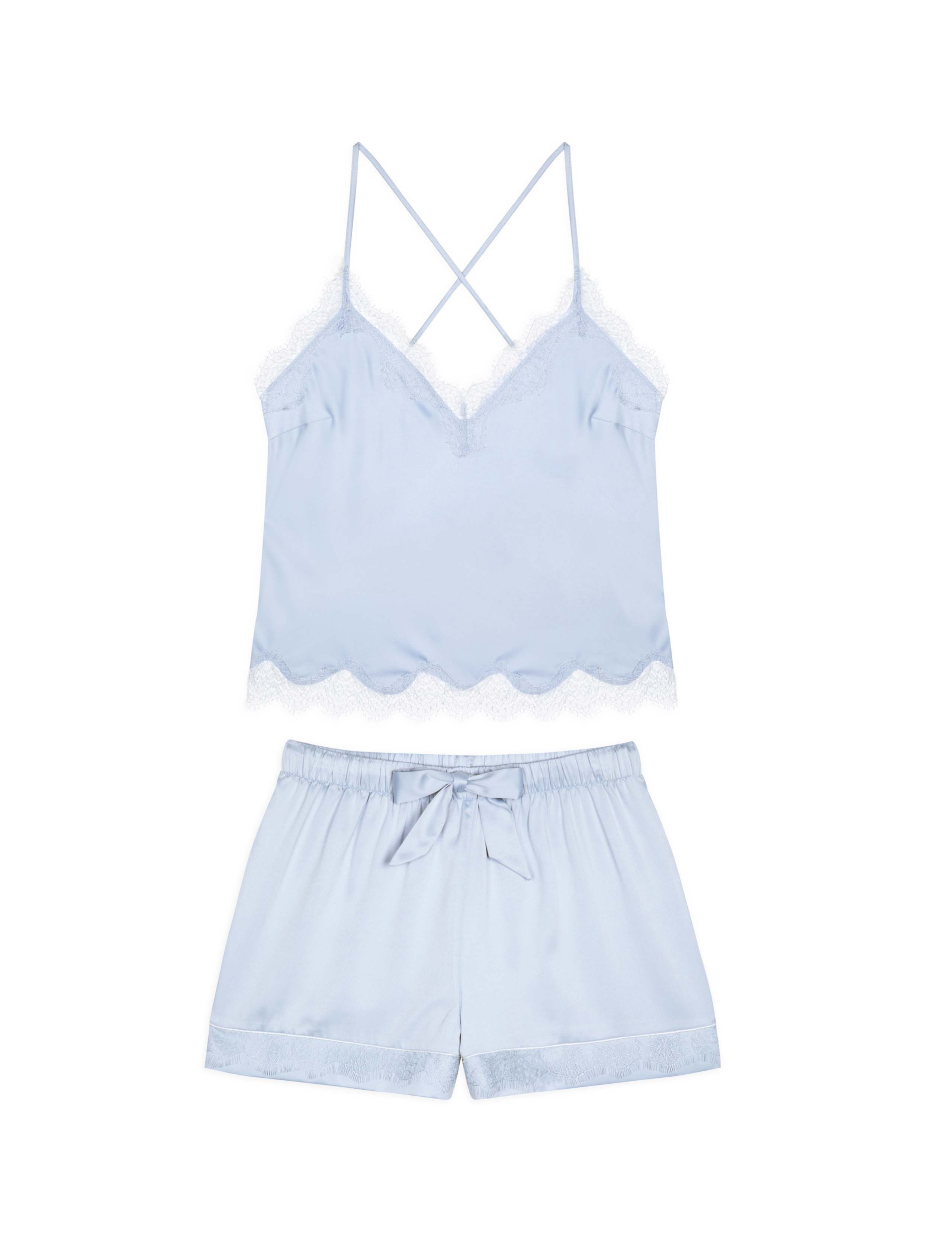 Satin Lace Trim Shortie Set