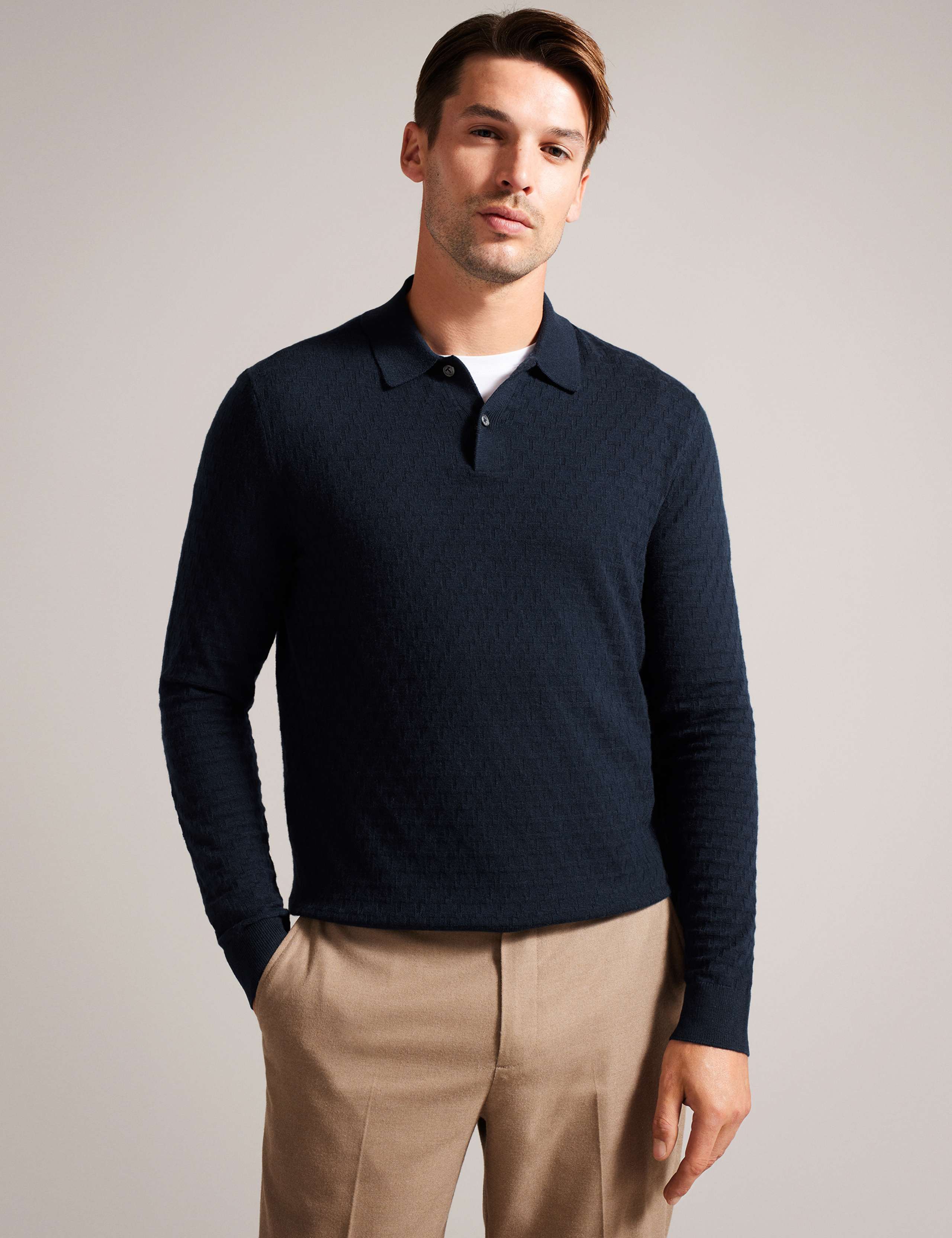 Textured Knitted Polo Shirt with Wool