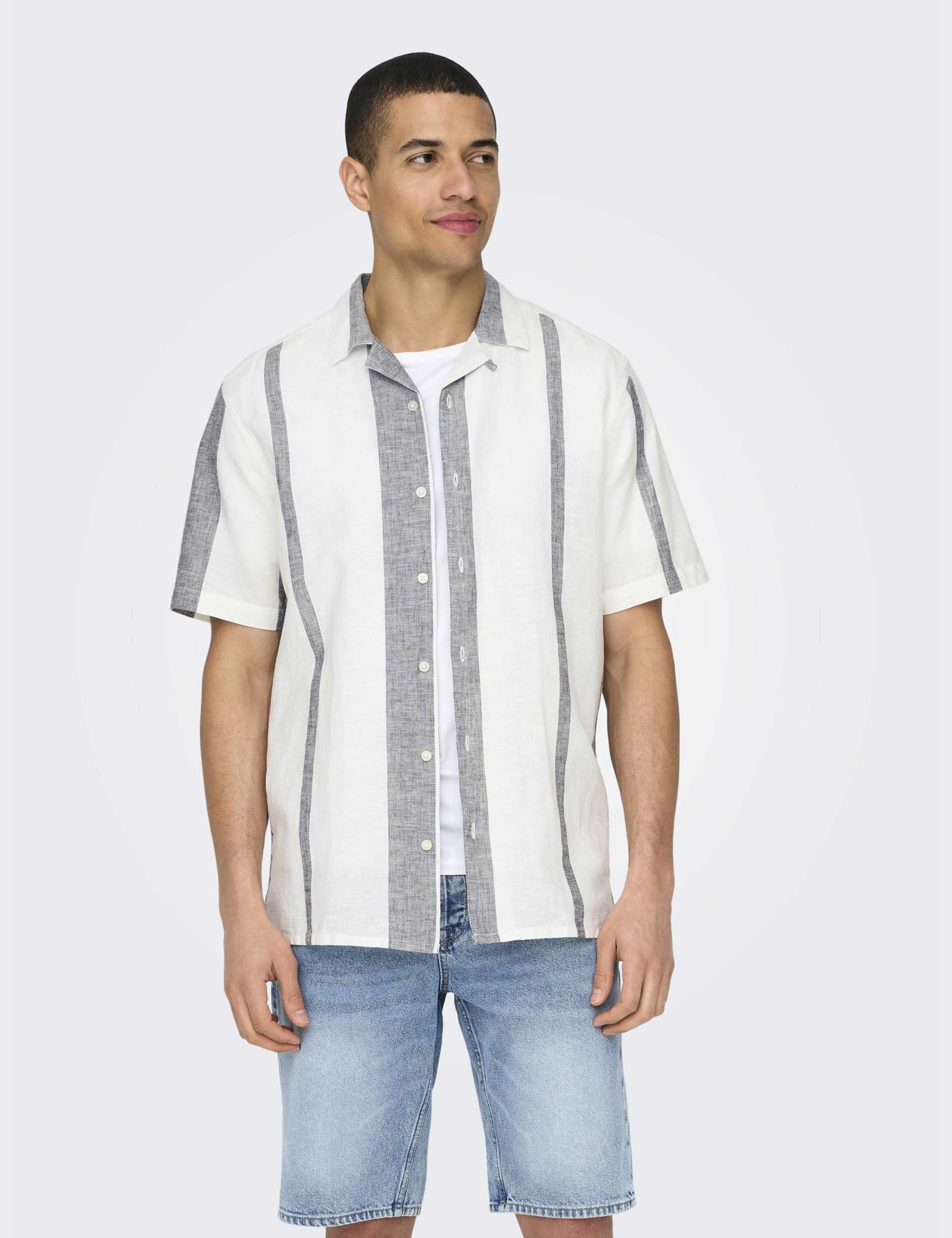 Cotton Linen Blend Striped Shirt