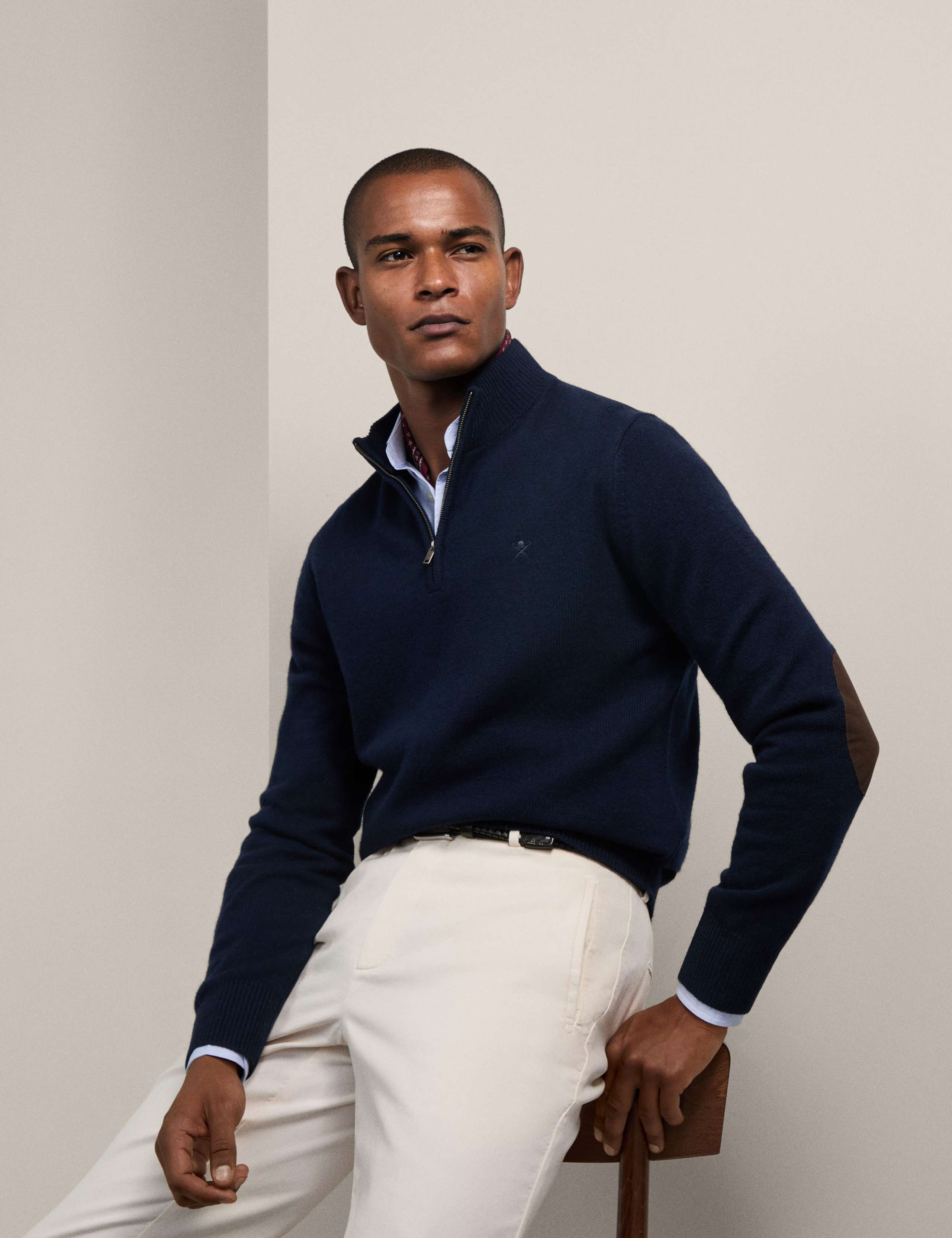 Pure Lambswool Textured Half Zip Jumper