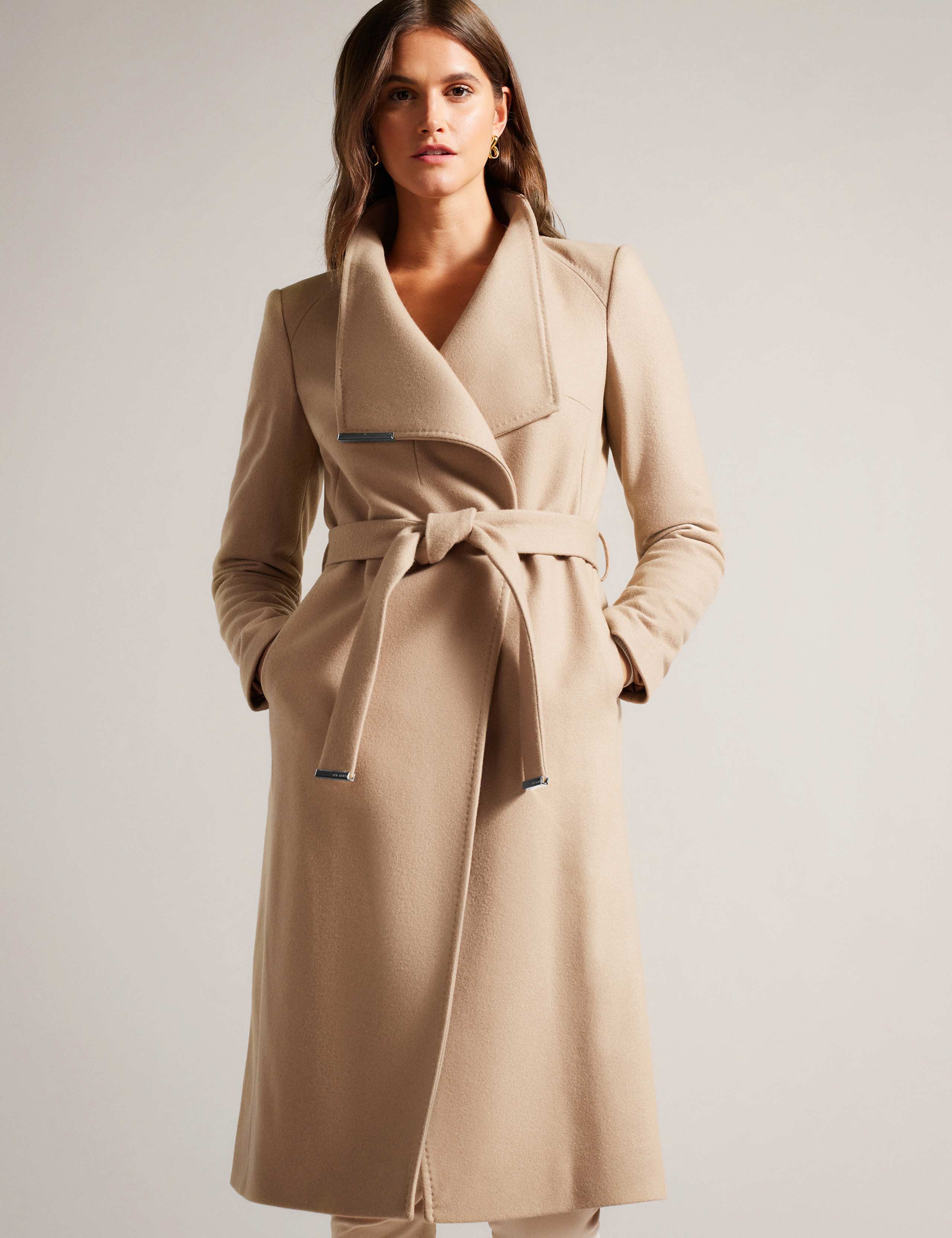 Wool Rich Belted Collared Longline Wrap Coat