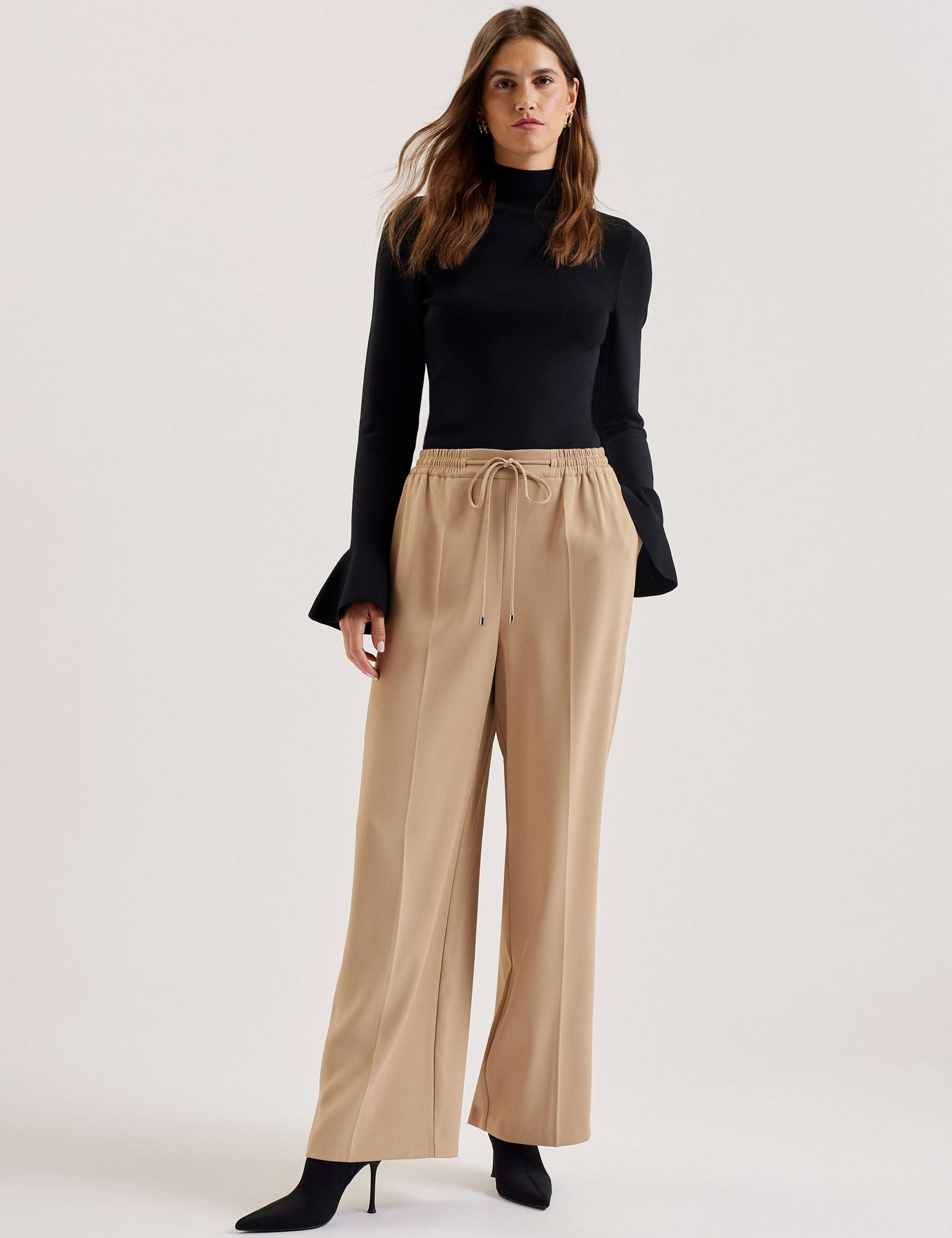 Seam Detail Drawstring Wide Leg Joggers