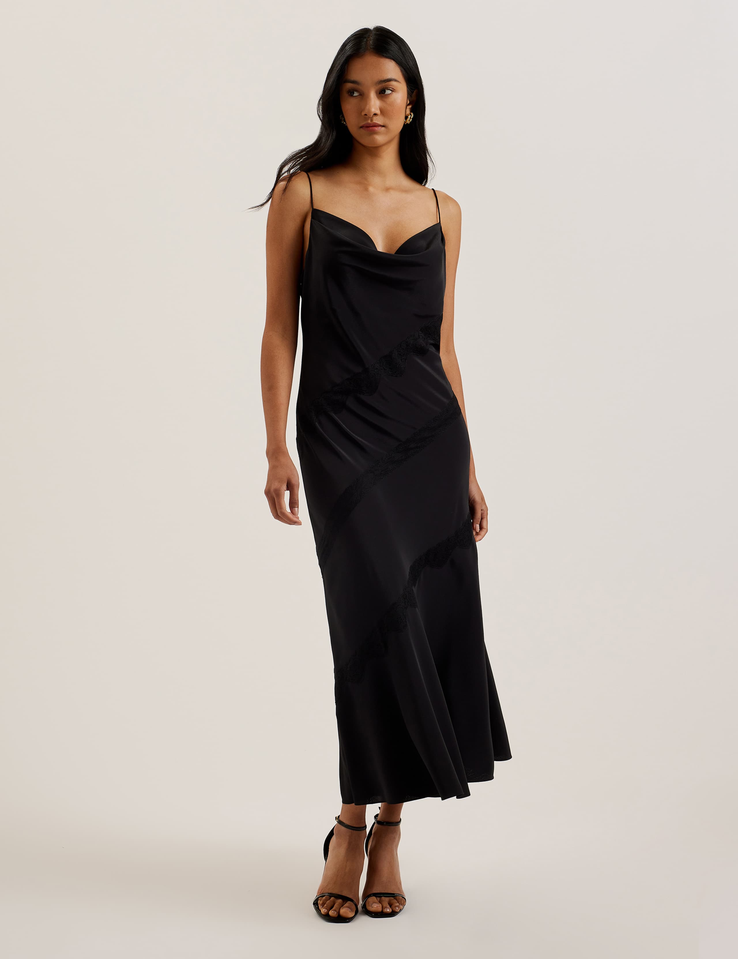 Cowl Neck Lace Insert Midaxi Slip Dress