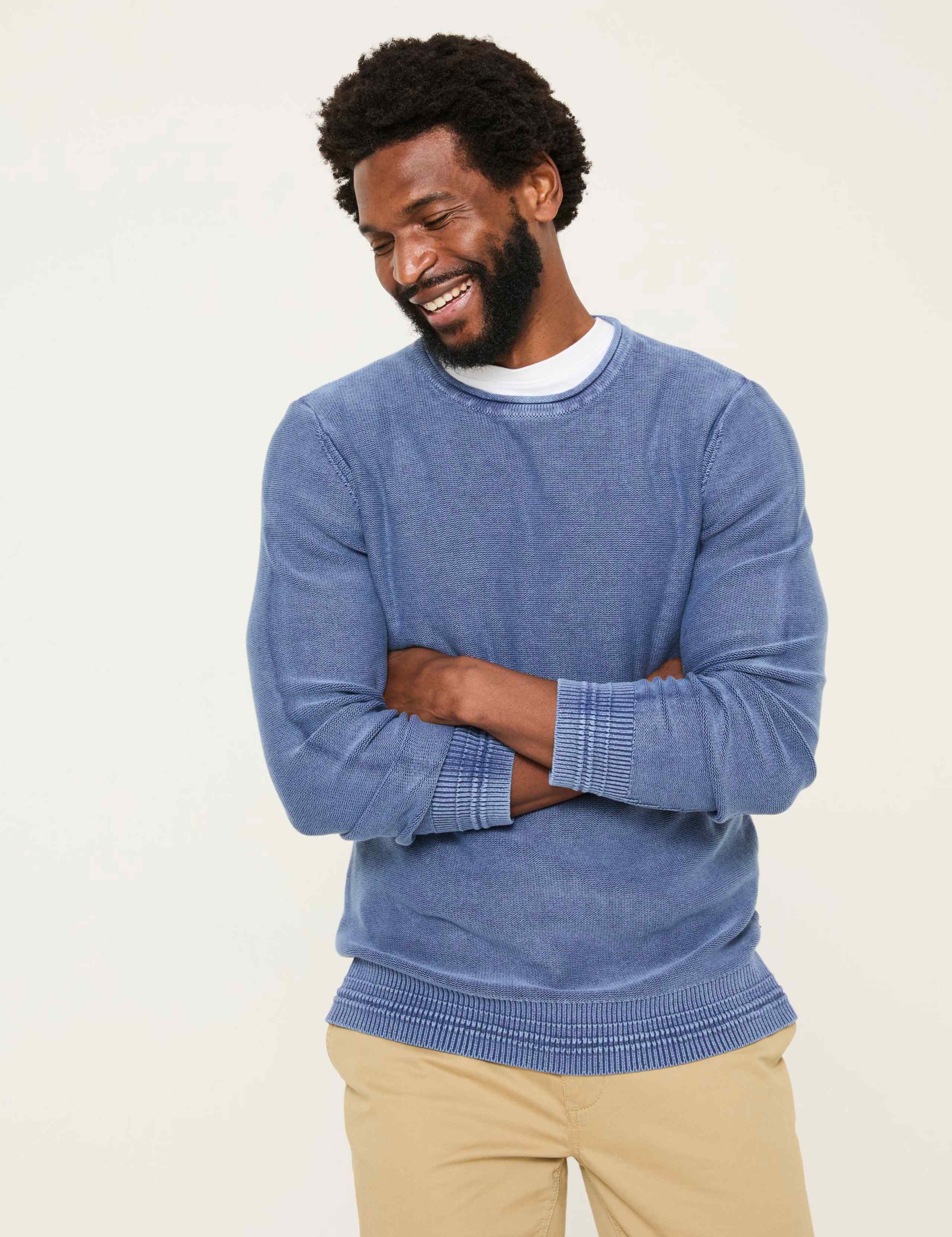 Pure Cotton Textured Crew Neck Jumper