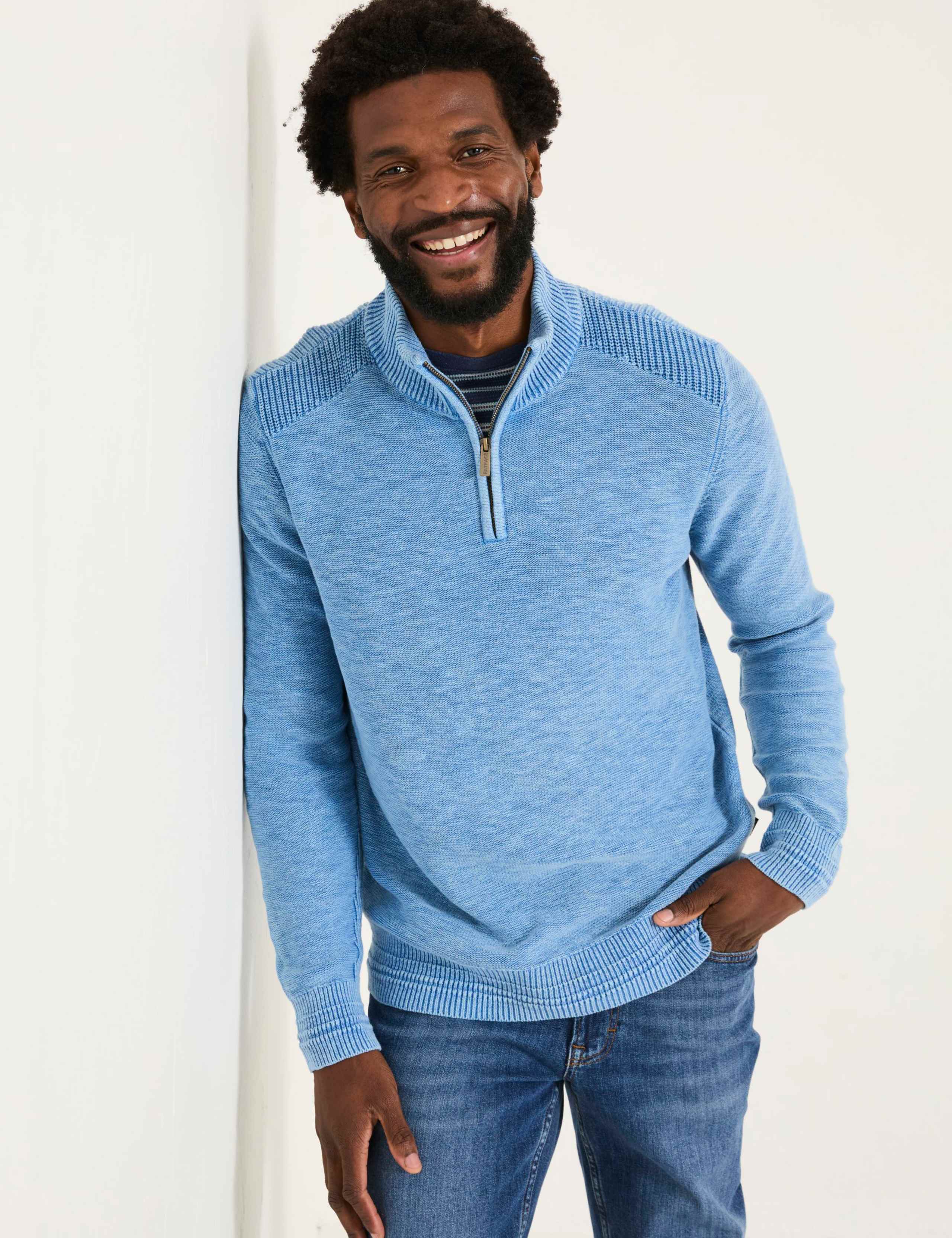 Pure Cotton Textured Half Zip Jumper